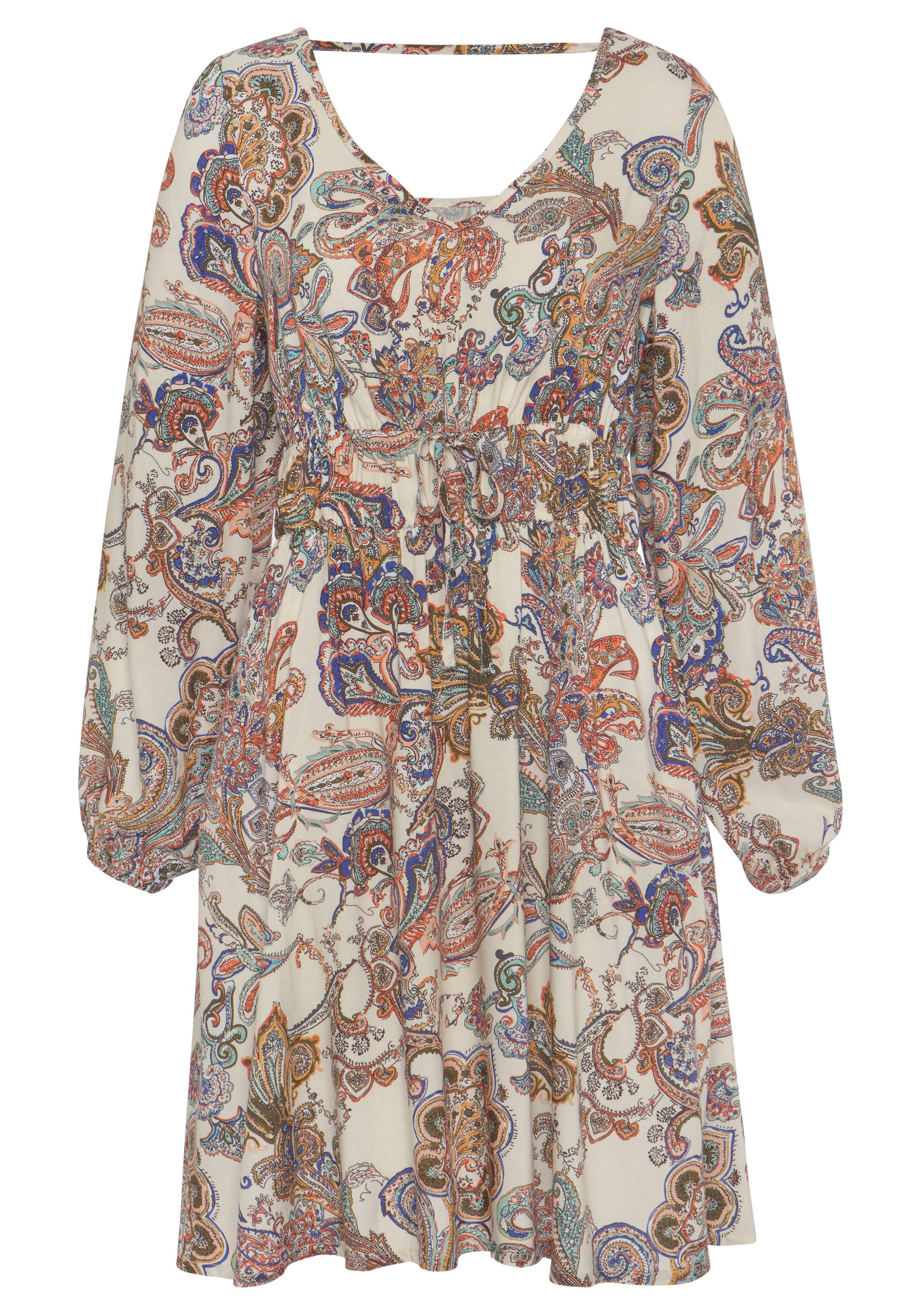 Vivance Gedessineerde jurk met paisley-print en zakken, langarm zomerjurk, vrijetijdjurk
