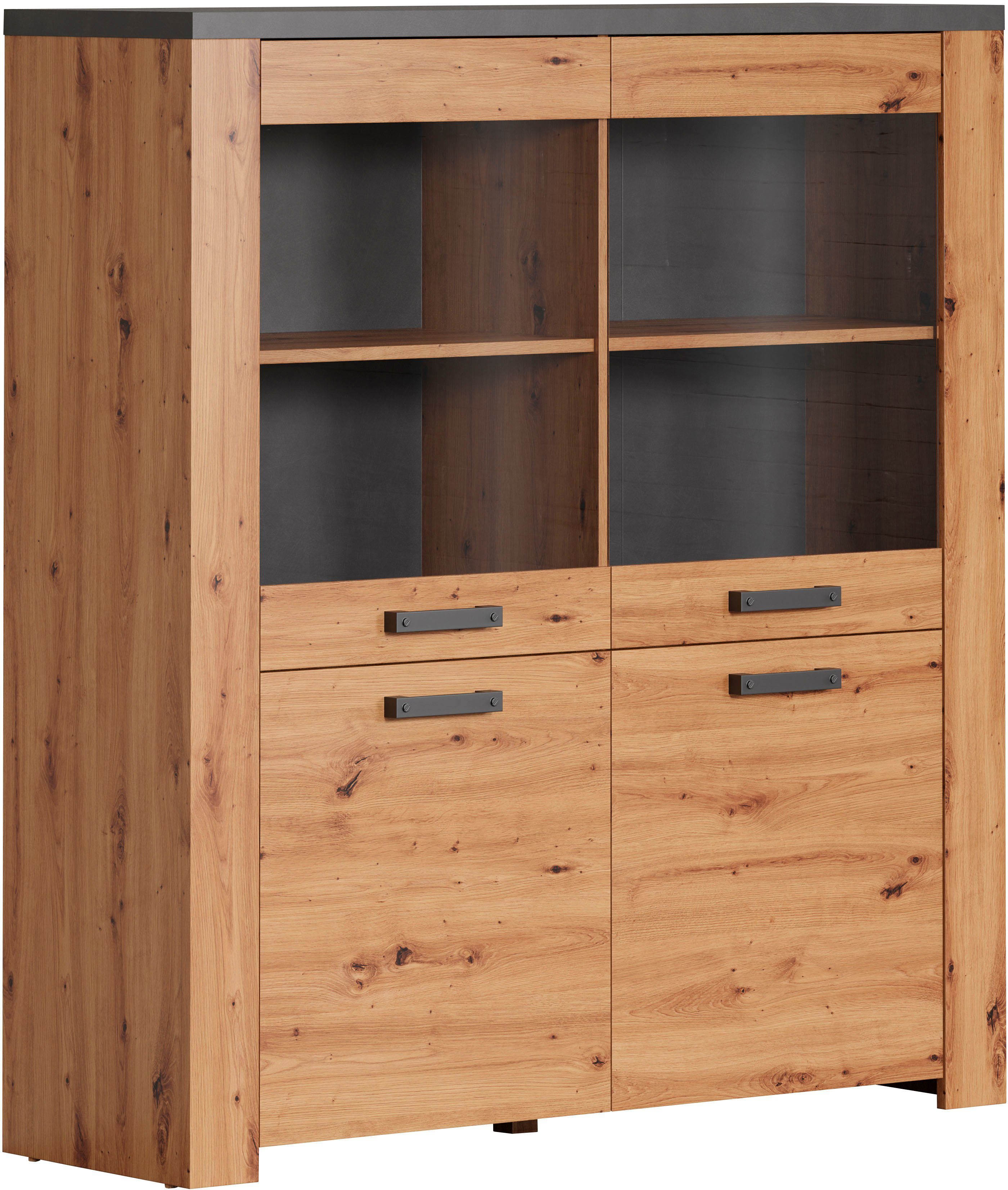 Home affaire Highboard Ambres Vitrine, echt houtlook, ca. Afmetingen BxH: 127x139 cm (1 stuk)