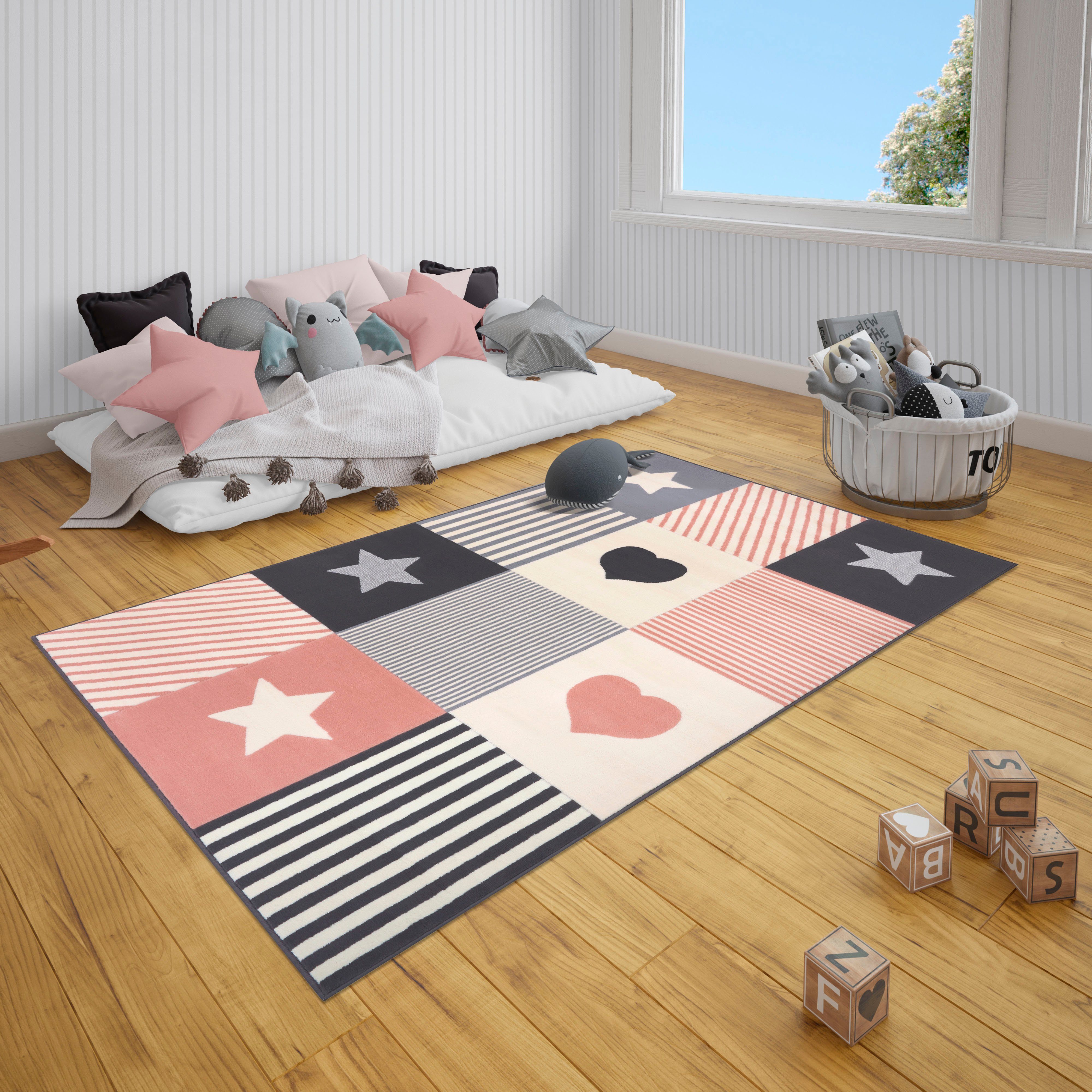 HANSE Home Kindervloerkleed Lovely Patchwork Ster, hart motief, korte pool, patchwork