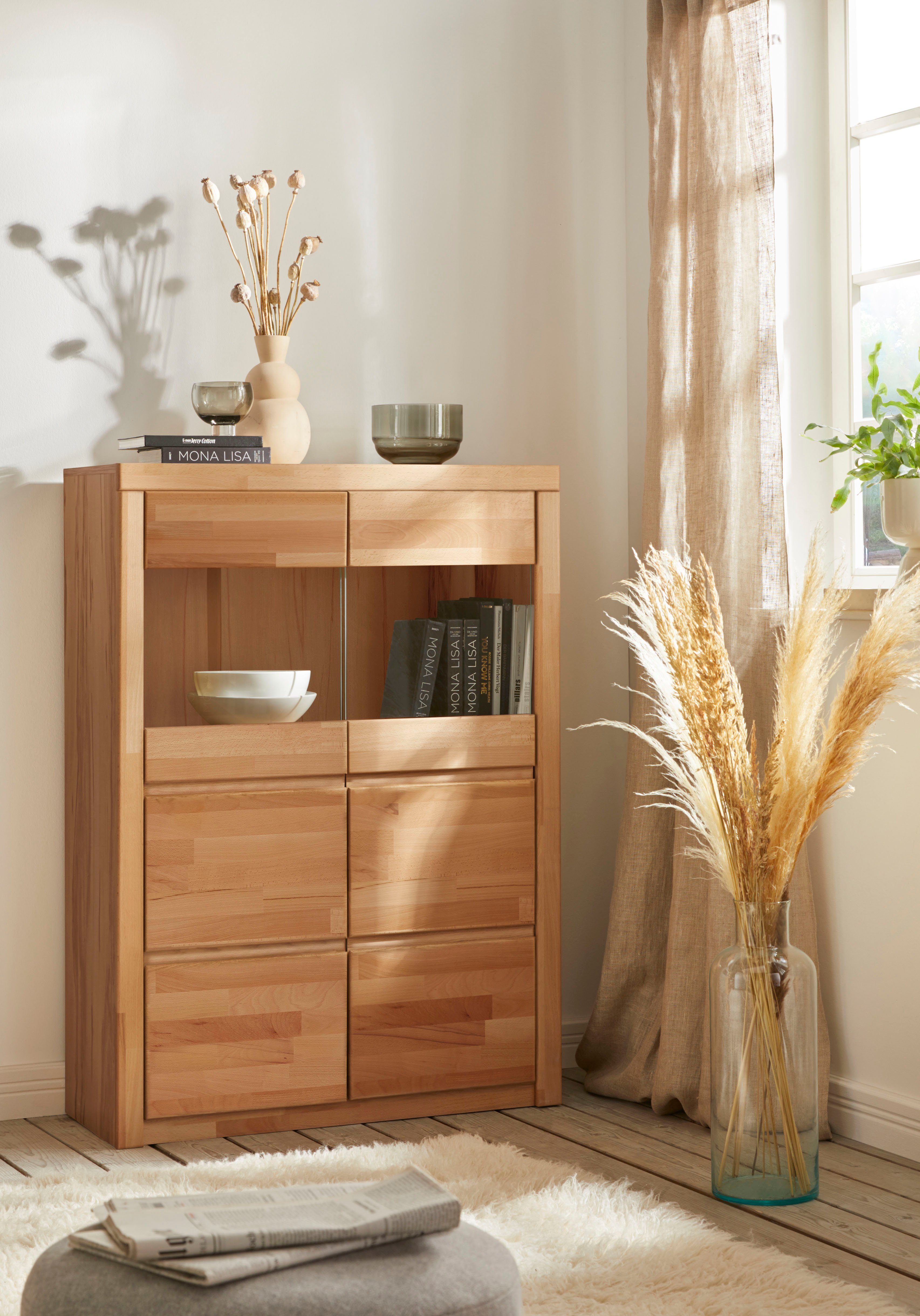 Woltra Highboard Silkeborg mooie greeploze look, gedeeltelijk massief