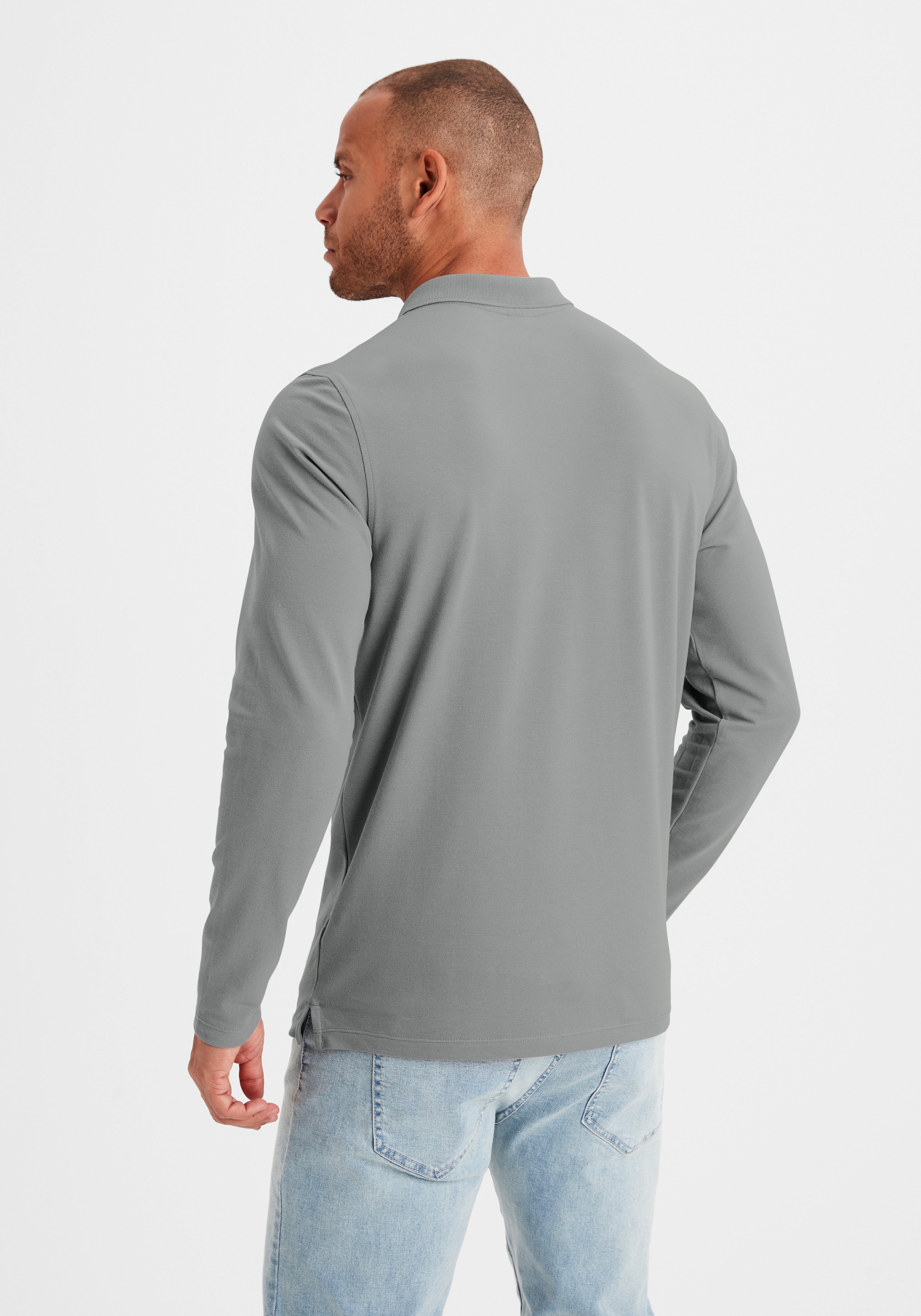 Beachtime Poloshirt met lange mouwen Shirt met polokraag en knoopsluiting van katoen-piqué