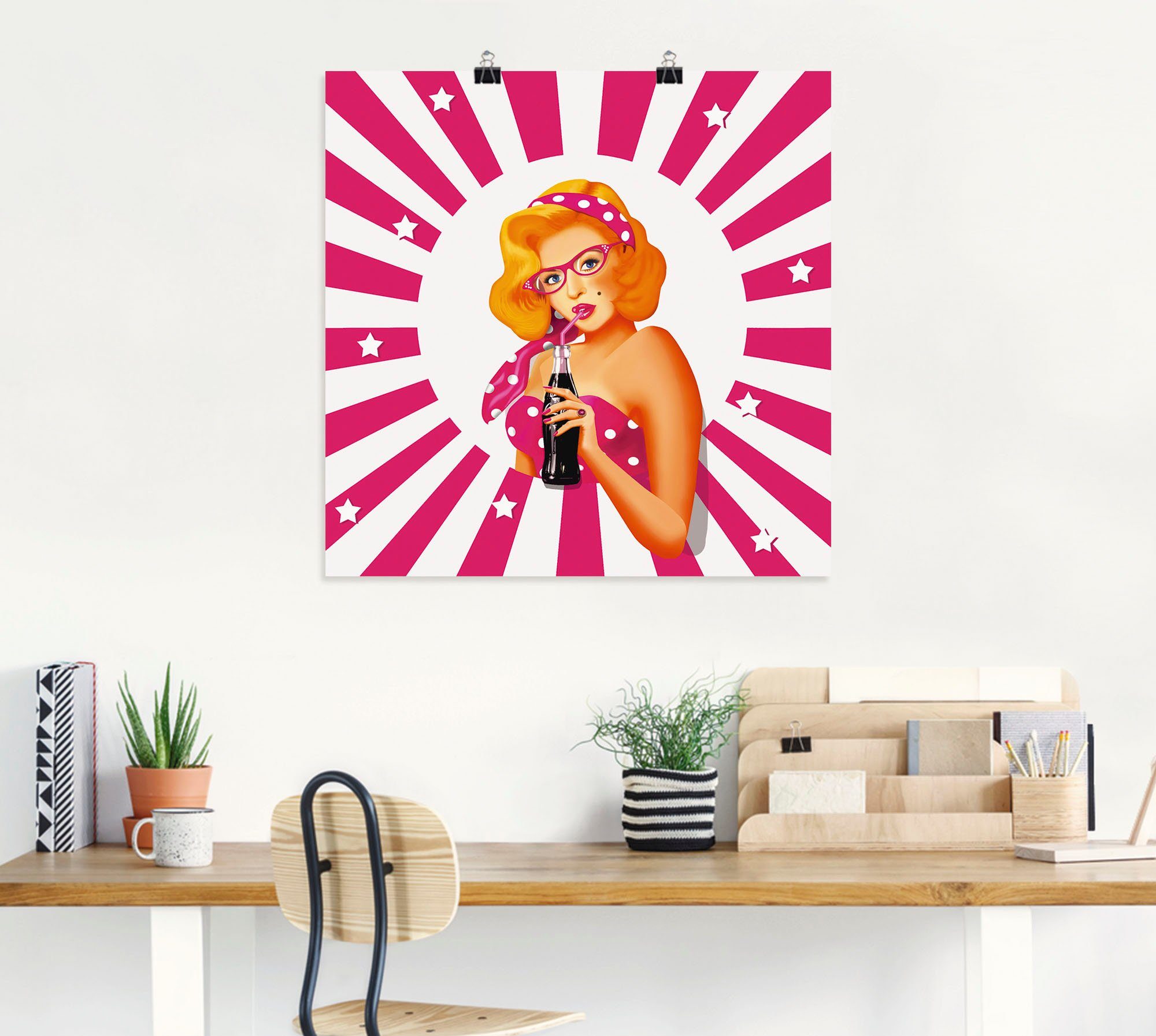 Artland Artprint Rockabilly pin-upgirl op strepen als artprint van aluminium, artprint op linnen, muursticker of poster in verschillende maten