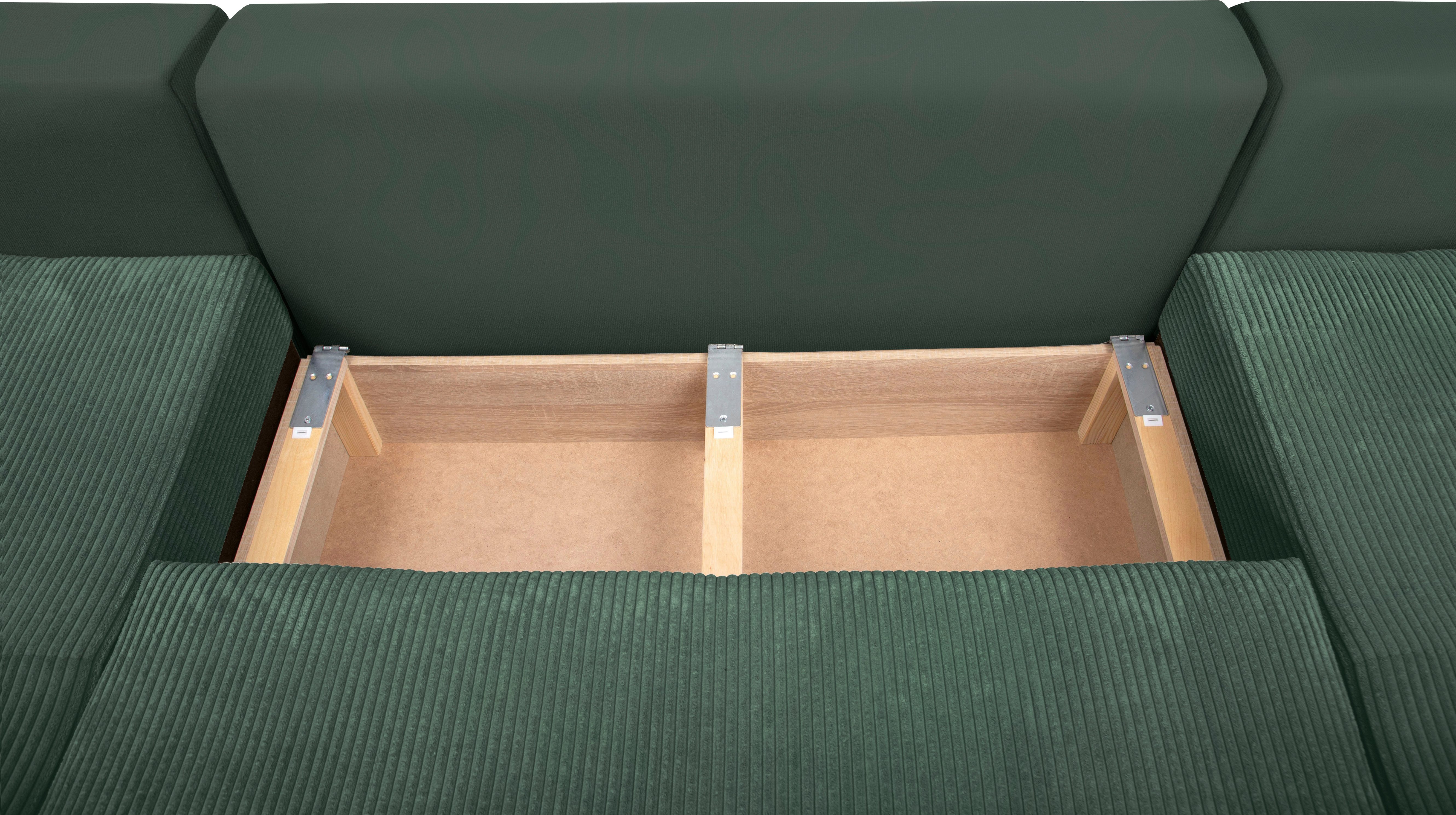 COLLECTION AB Zithoek XL-Josy U-vorm, breedte 313 cm, cord-/mix incl. bedfunctie, bedlade, met 4 gelijk grote rugkussens