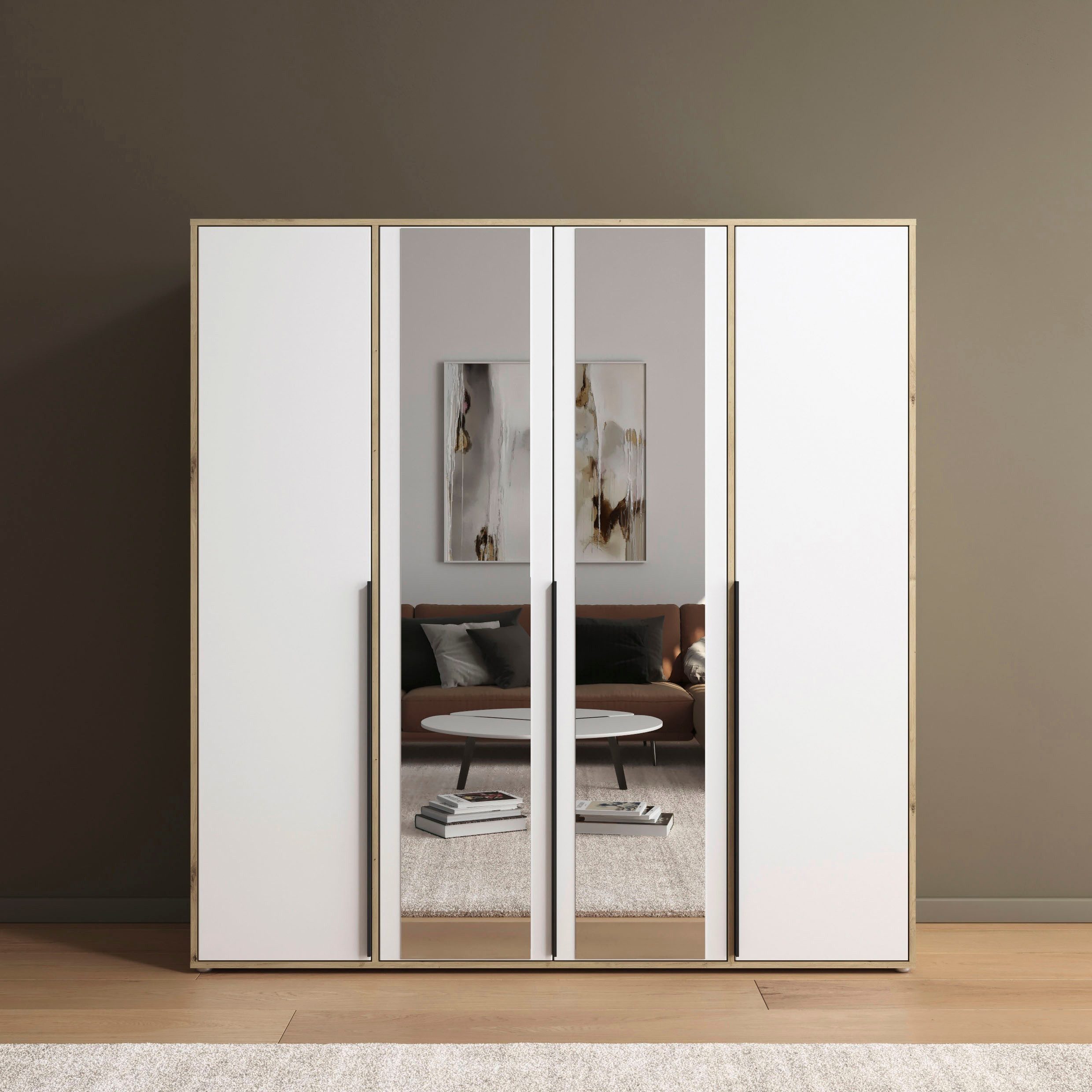 rauch Draaideurkast Kledingkast Kast Garderobe Wasmand NAGATA met Spiegel und modernen stangengriffen in graumetallic topseller made in germany