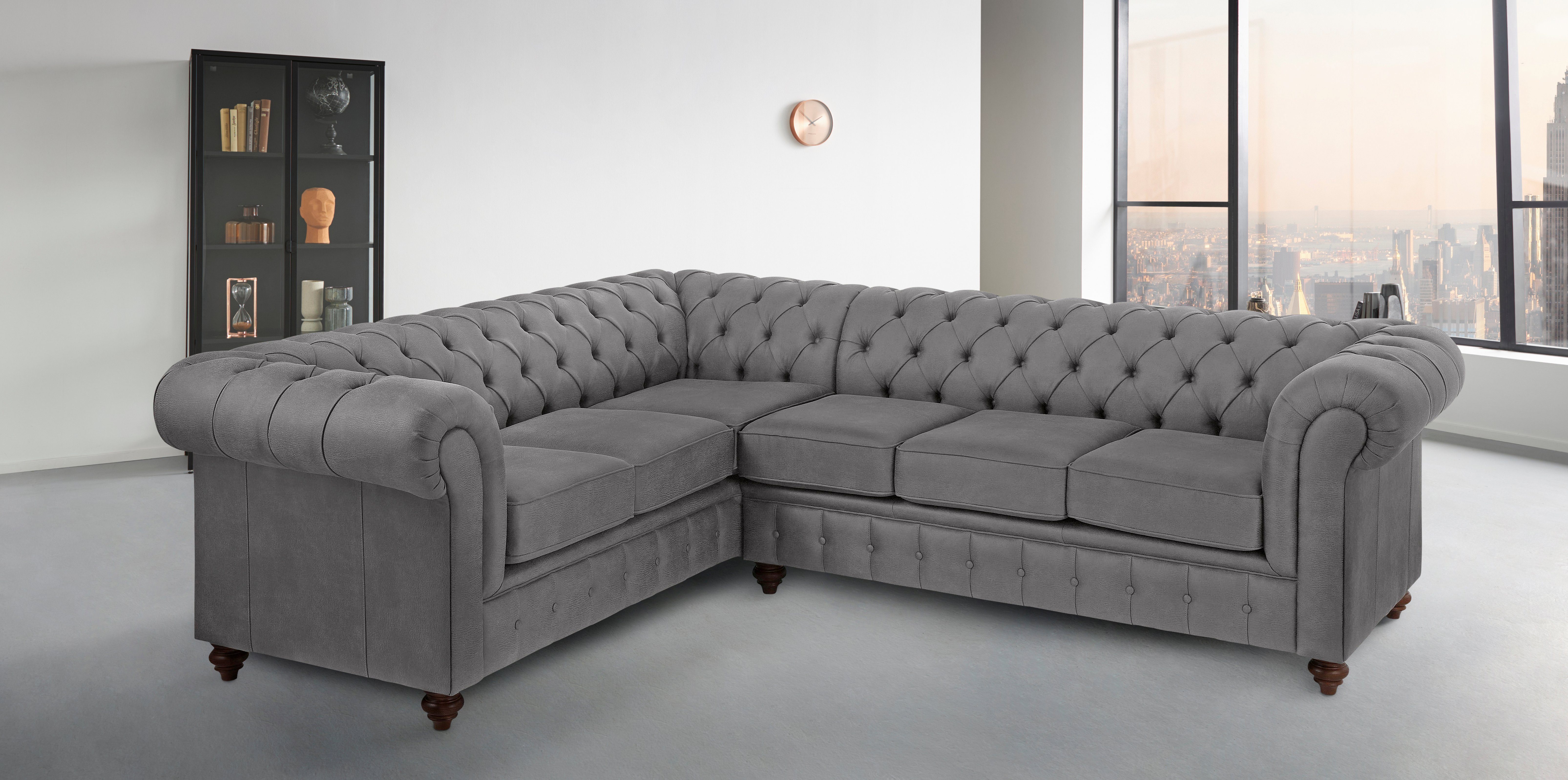 Home affaire Chesterfield-bank Chesterfield hoekbank, ook in leer L-vorm hoogwaardige knoopdetails, langer gedeelte links of rechts naar keuze