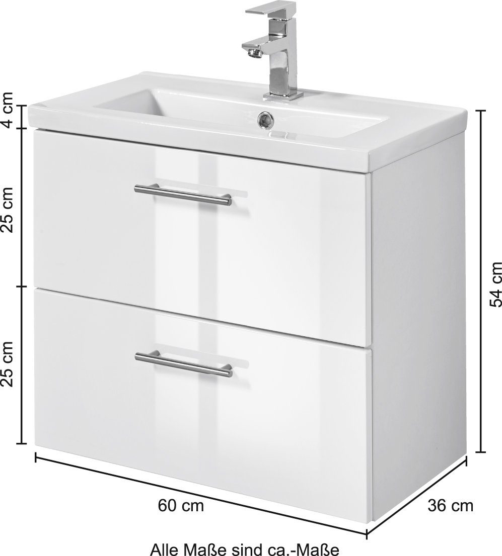 welltime Wastafelonderkast Trento, in verschillende designs en kleuren Breedte 60 cm, diepte 36 cm, SlimLine badkamermeubel