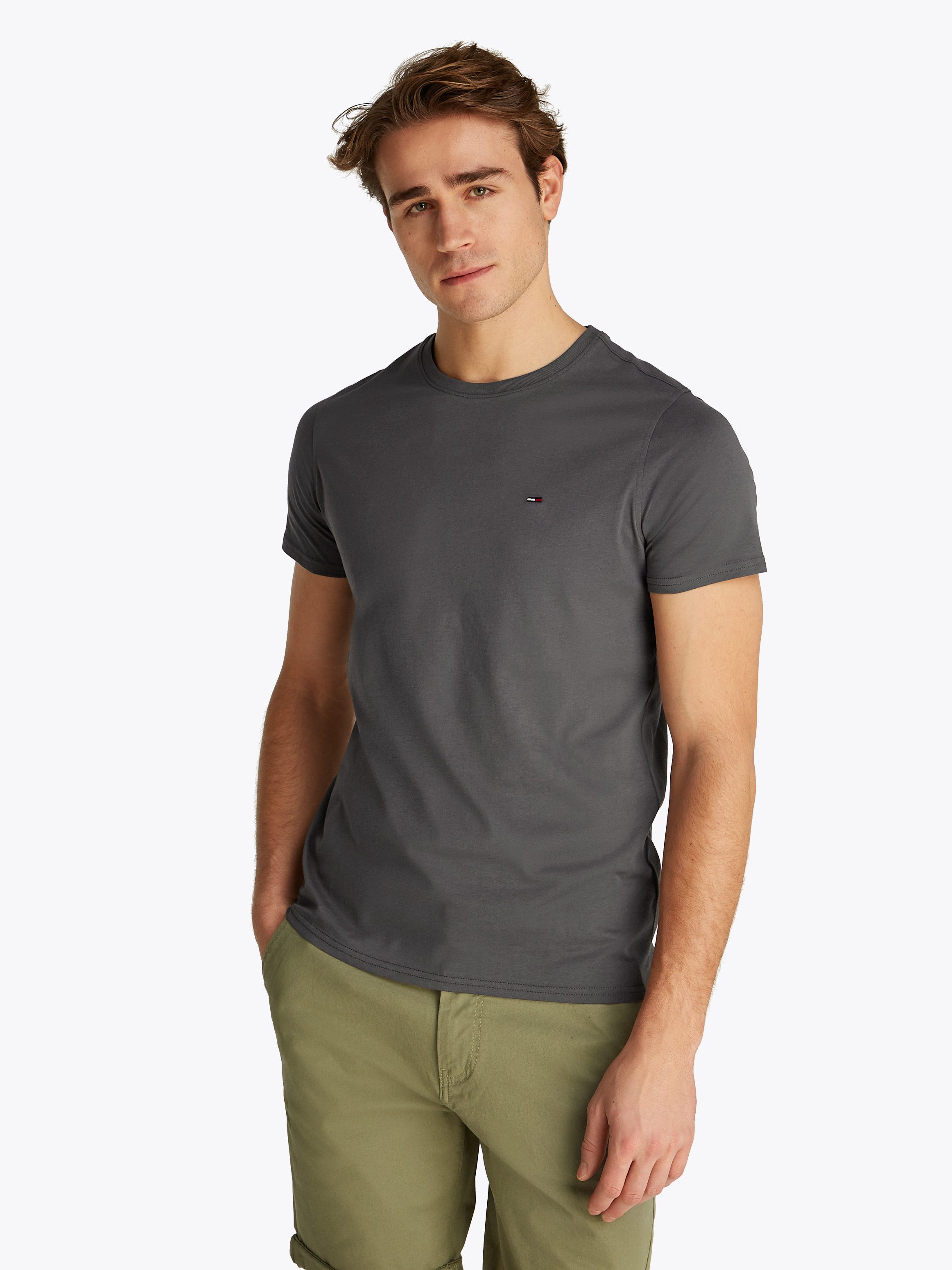 TOMMY JEANS T-shirt TJM ESSENTIAL SOLID TEE met ronde hals en subtiele logo-vlag heren t-shirts maat XXL grijs