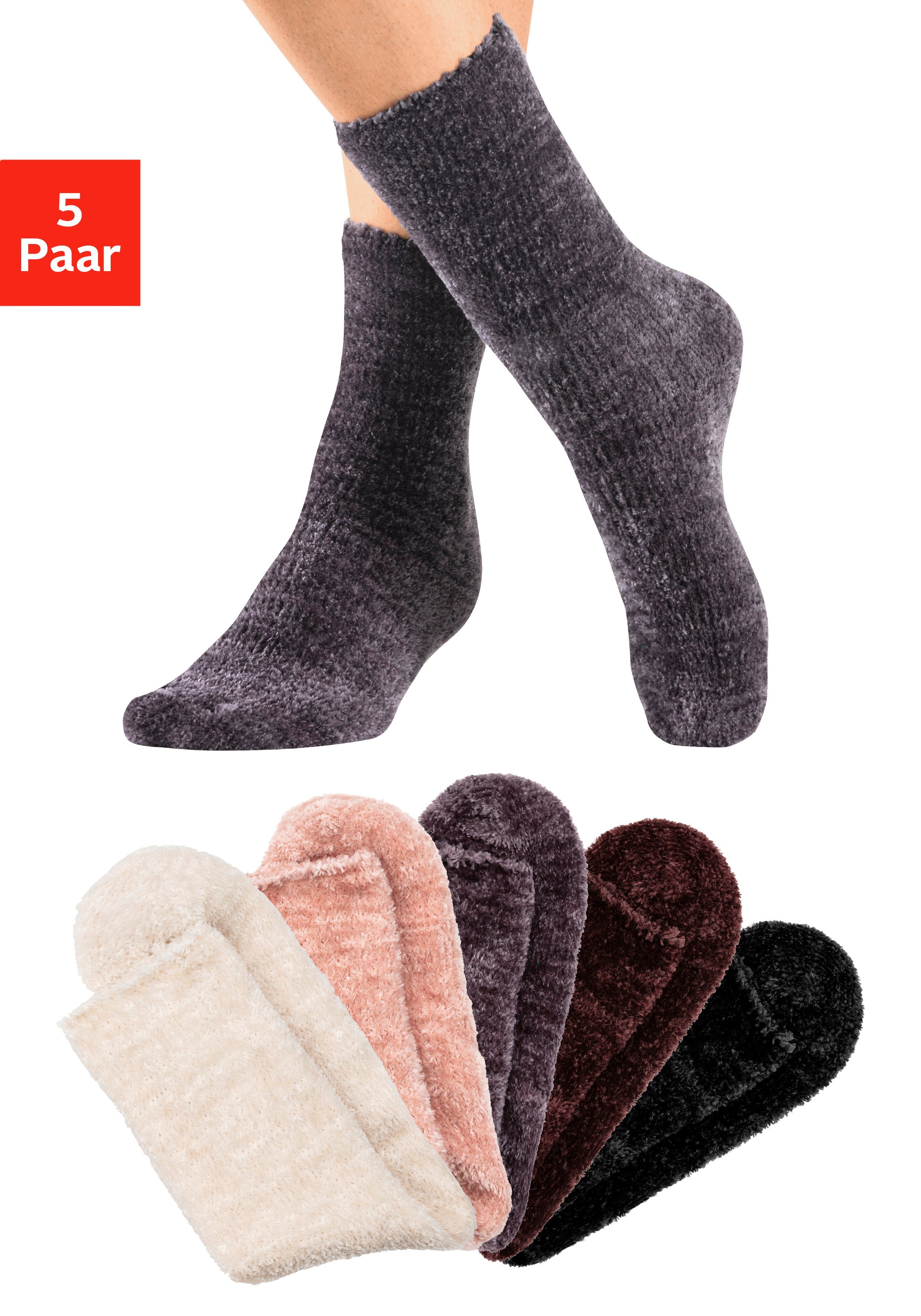 Lavana Wellness-sokken Bedsokken Bed sokken van zacht, licht glanzend chenille garen (set, 5 paar)