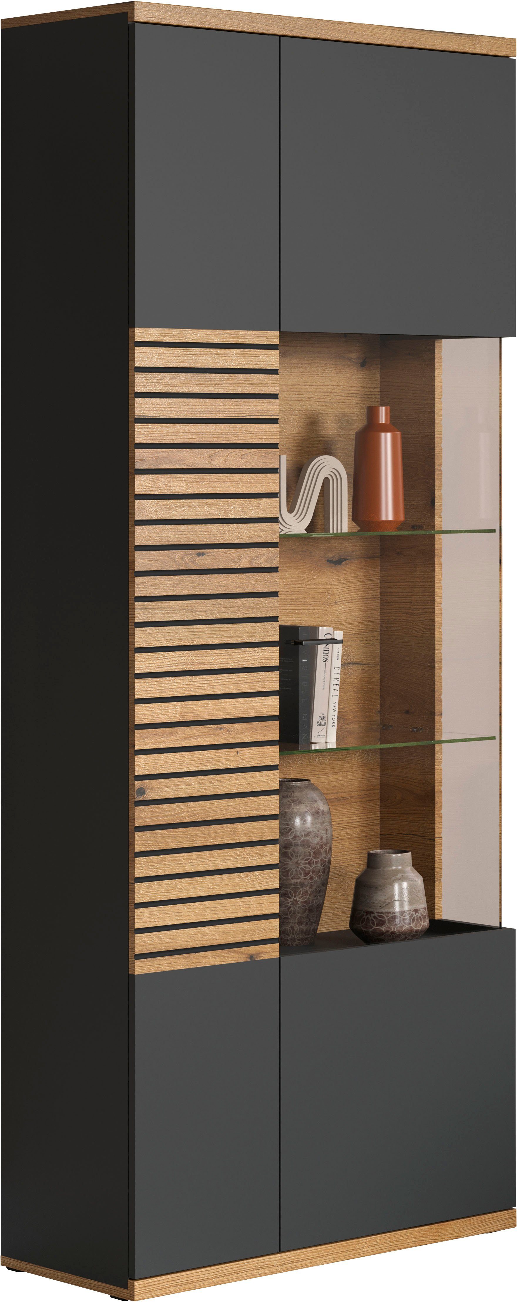 INOSIGN Vitrinekast Norris Woonkamer vitrine in ribbellook en royale presentatieoppervlak