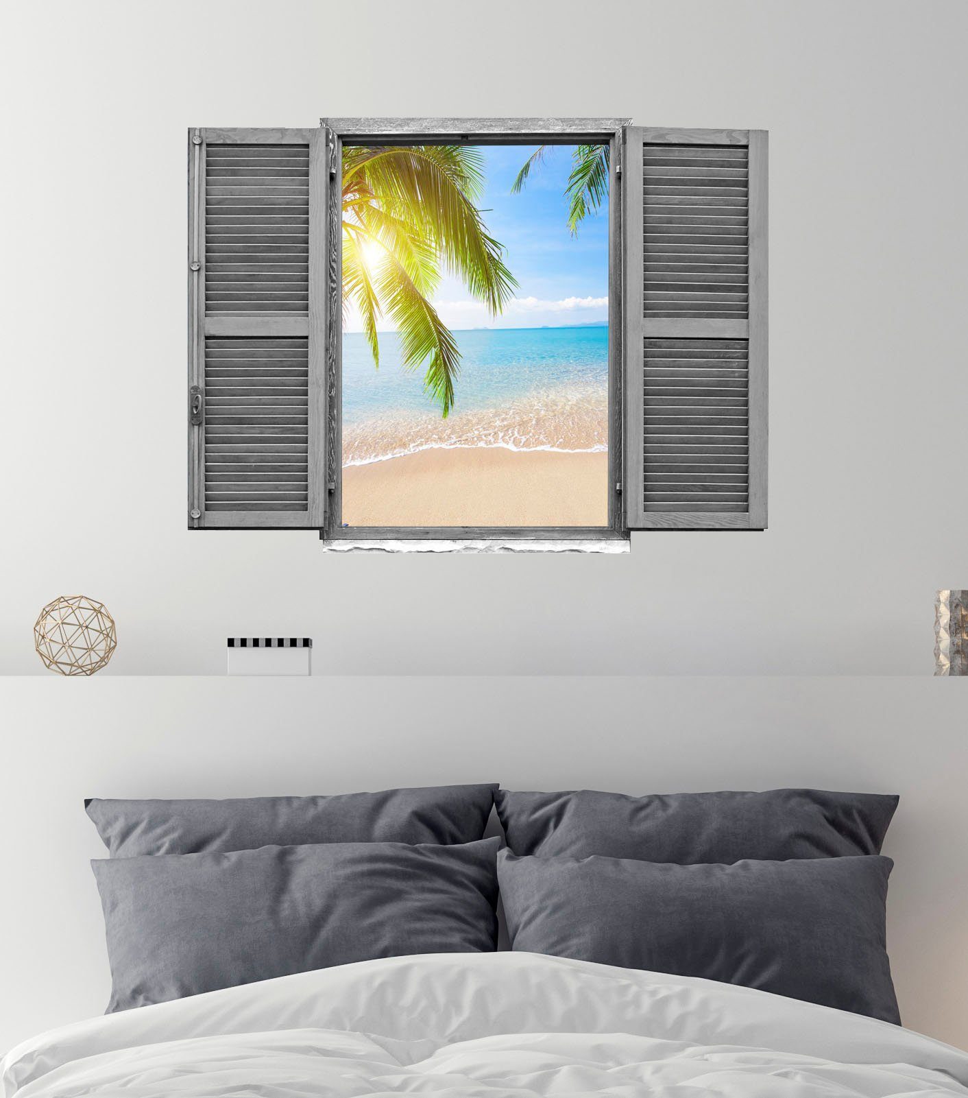 queence Wandfolie Strand Muursticker, muurdecoratie, zelfklevend, 3D, raam (1 stuk)