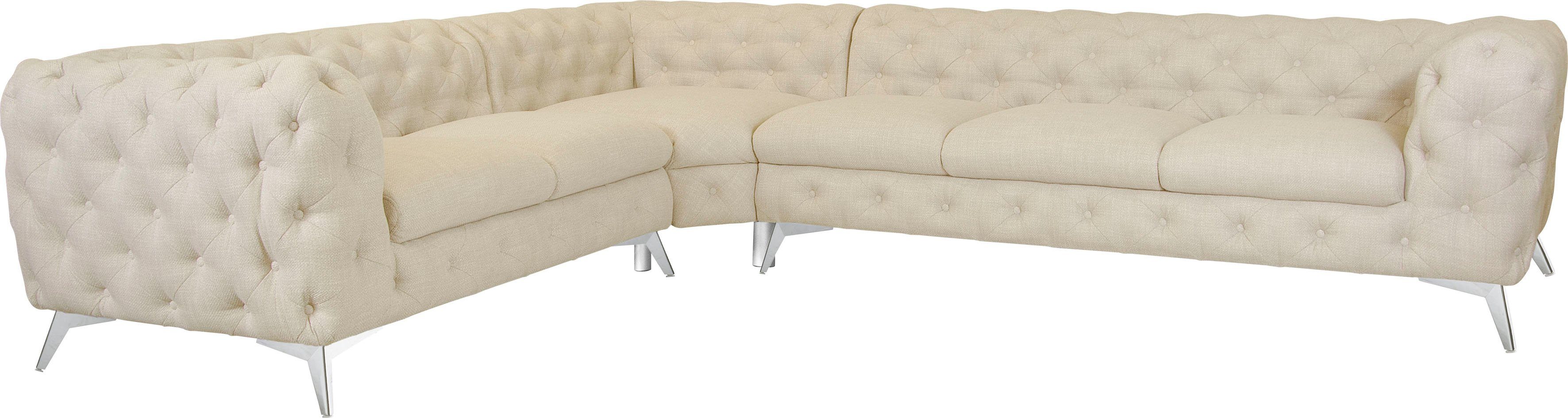 Leonique Chesterfield-bank Glynis L-vorm luxueuze capitonnage, moderne chesterfield look, kleur van de poten ter keuze