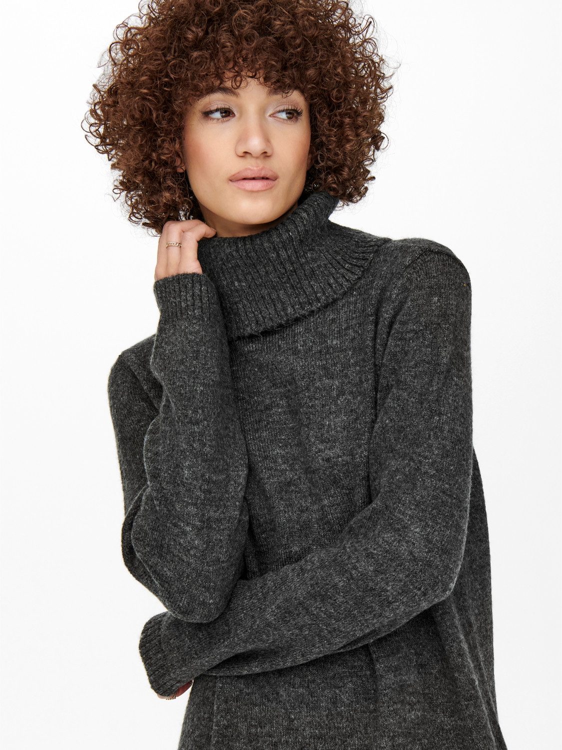 Only Gebreide jurk ONLBRANDIE L/S ROLL NECK DRESS