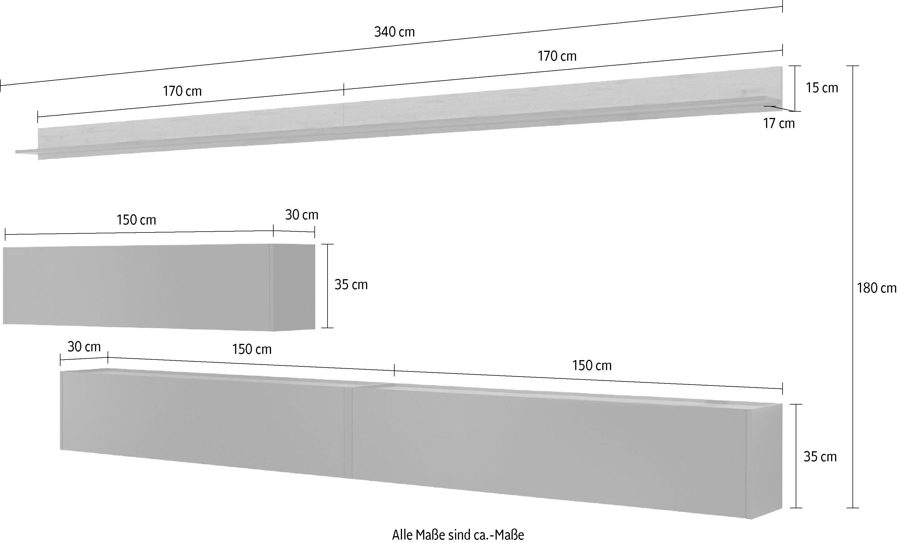INOSIGN Wandmeubel City/Giron Breedte ca. 340 cm (set, 5-delig)