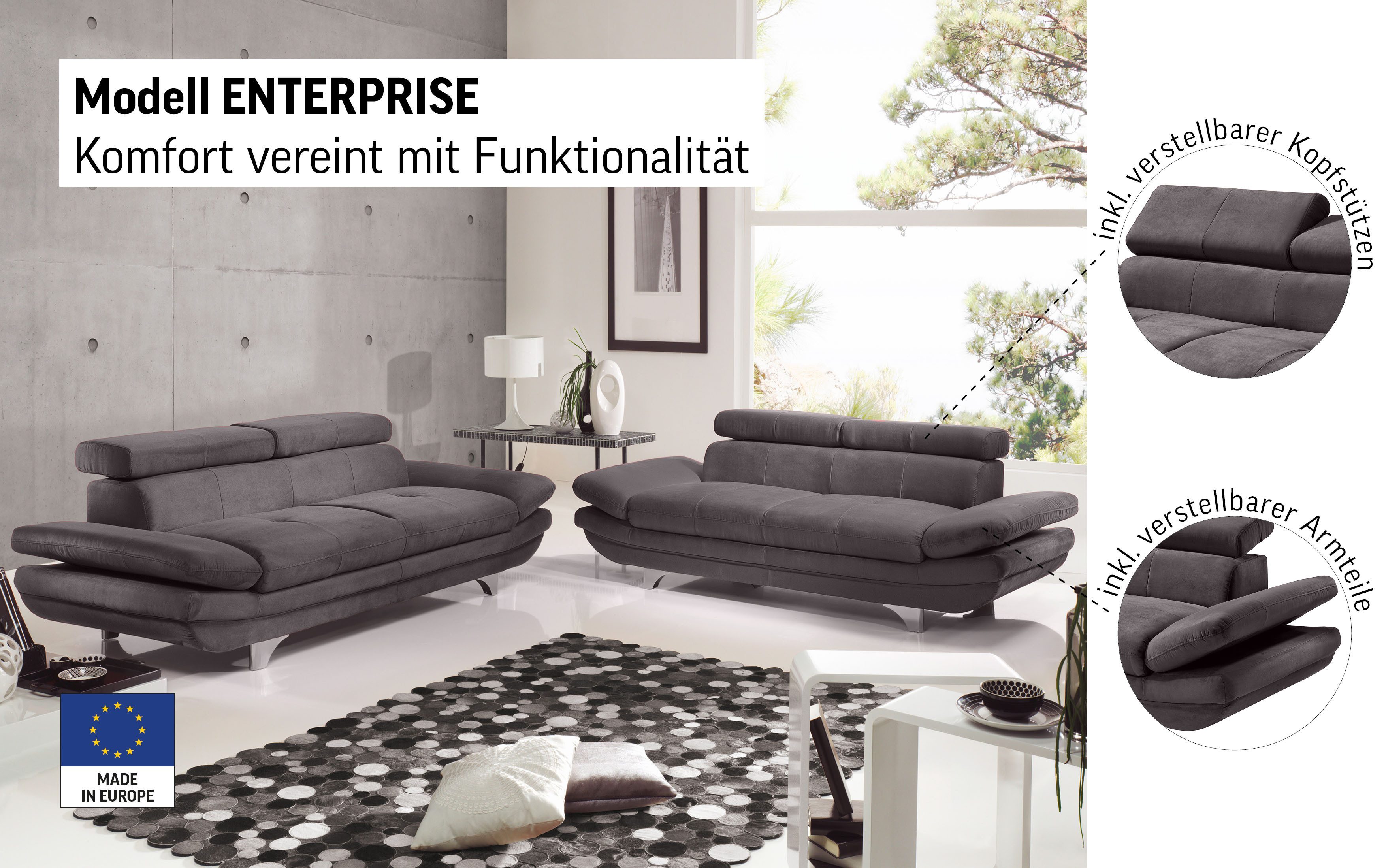 COTTA 3-zitsbank Enterprise Big-sofa, met verstelbare armleuning en rugleuning