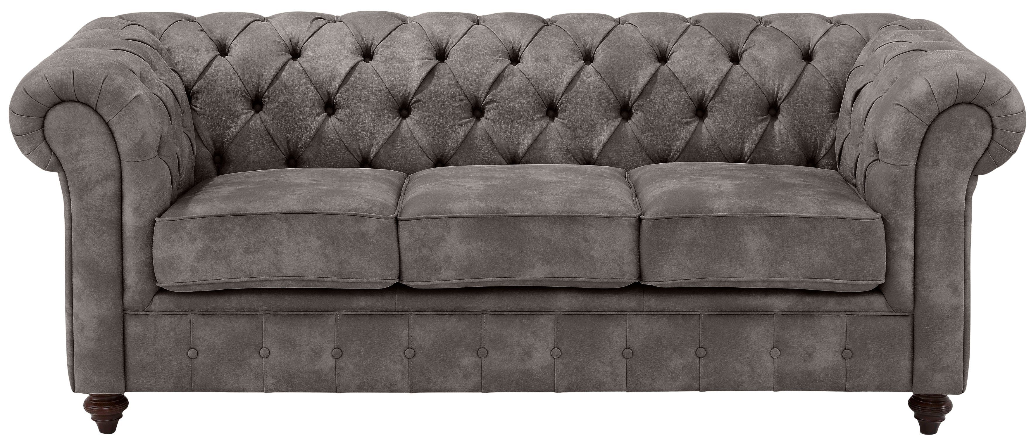 Home affaire Chesterfield-bank Chesterfield 3-zits B/D/H: 198/89/74 cm met hoogwaardige knoopdetails, ook in leer