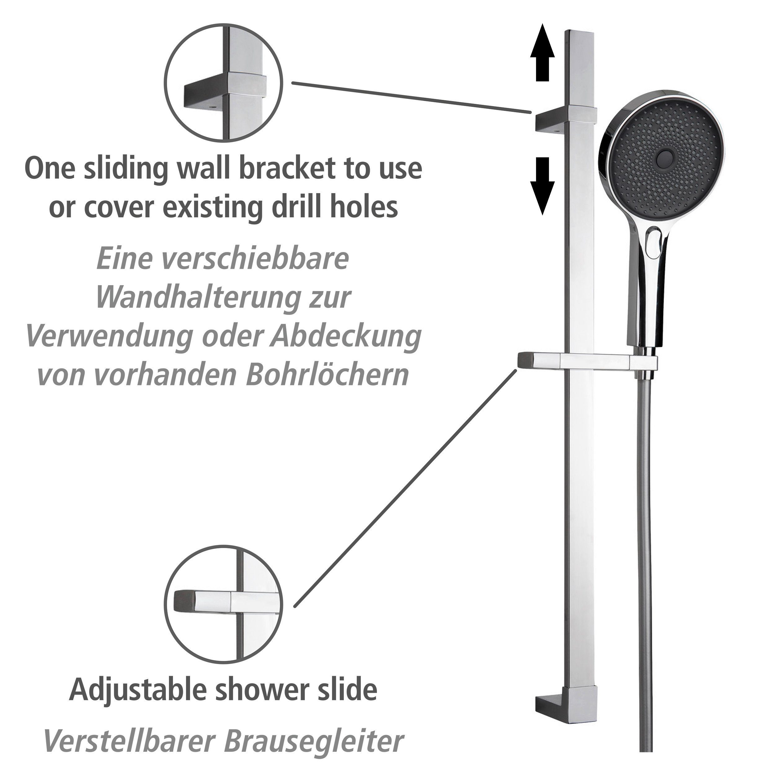 WENKO Douchestang-set Softwater Chroom, lengte stang: 68 cm