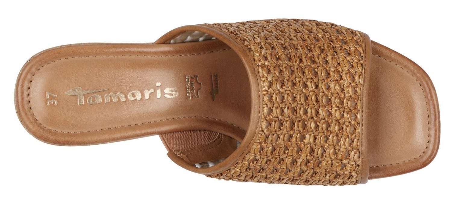 Tamaris Slippers , blokhak, plateau, zomerschoen in vlechtlook