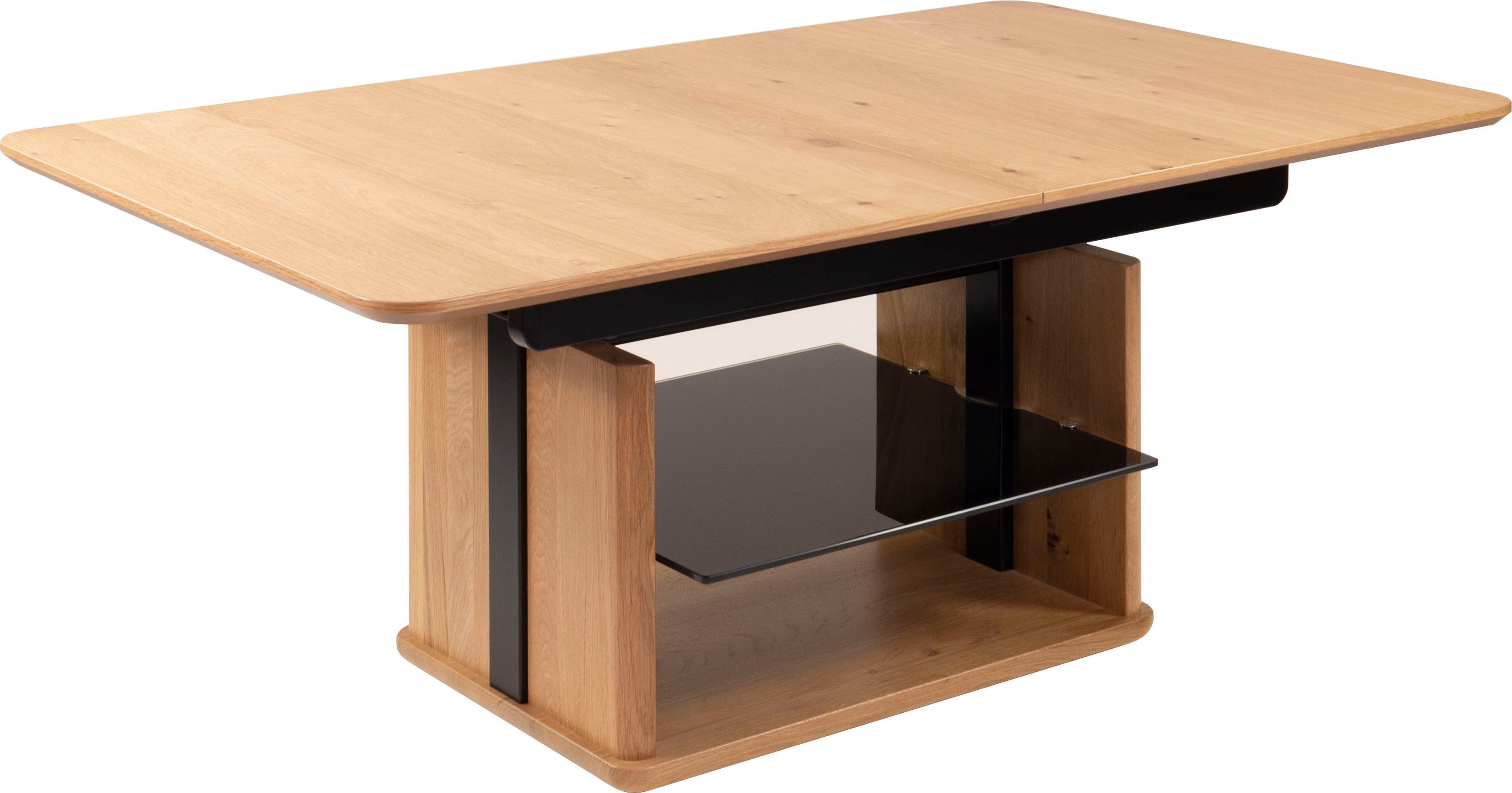 Vierhaus Salontafel Plaat wildeiken gefineerd, plank glas zwart salontafels