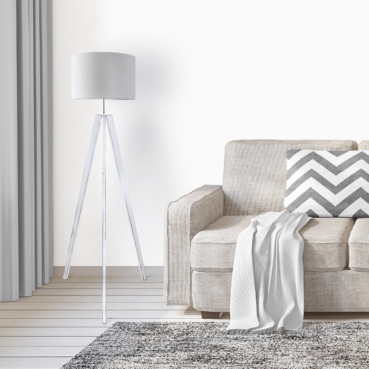 Paco Home Staande lamp Canvas uni Color Vloerlamp vintage voet LED lamp woonkamer Scandinavisch ontwerp E27