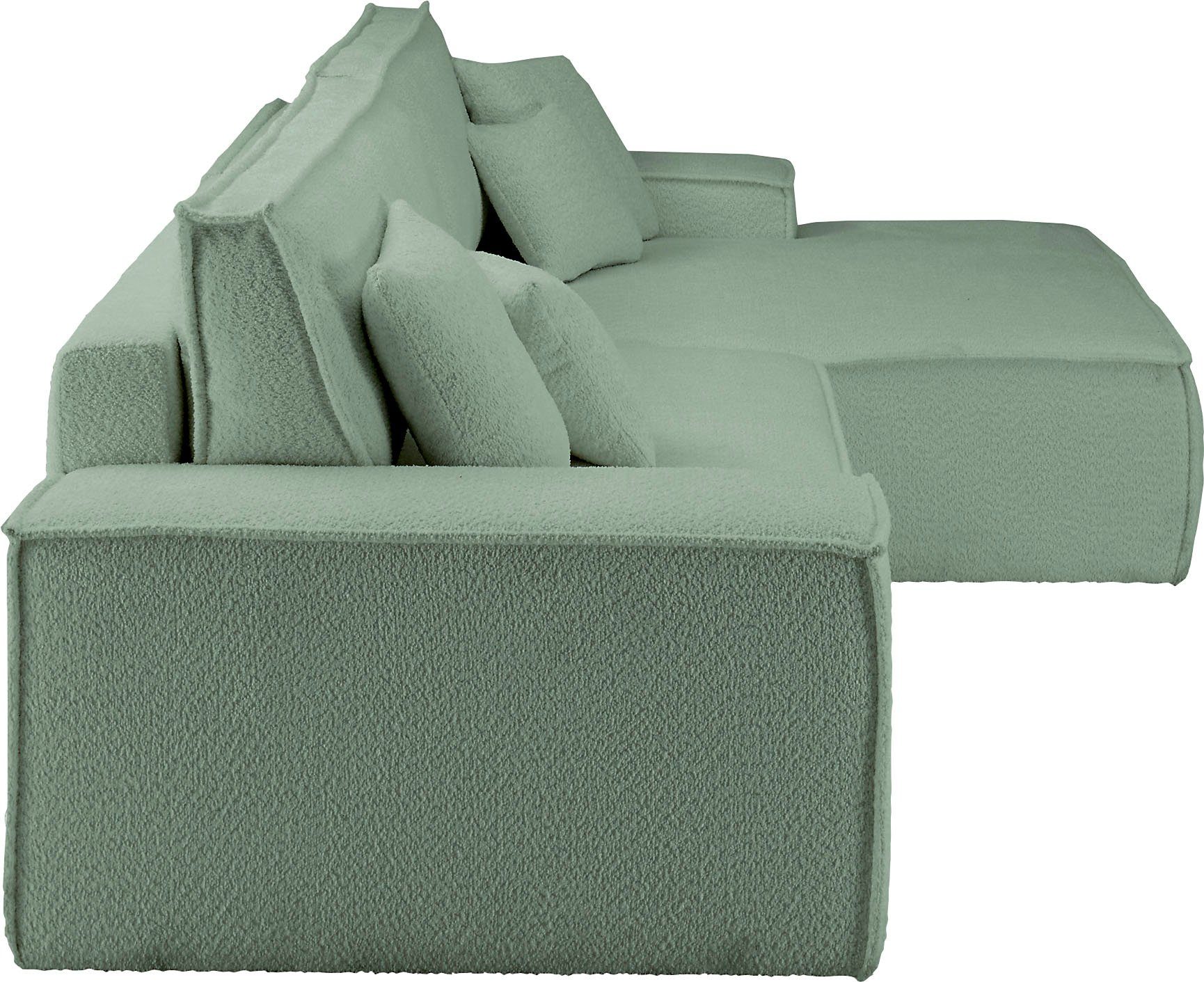 andas Hoekbank Finnley slaapbank 267 cm in Bouclé, fijne structuur en cord, L-vorm