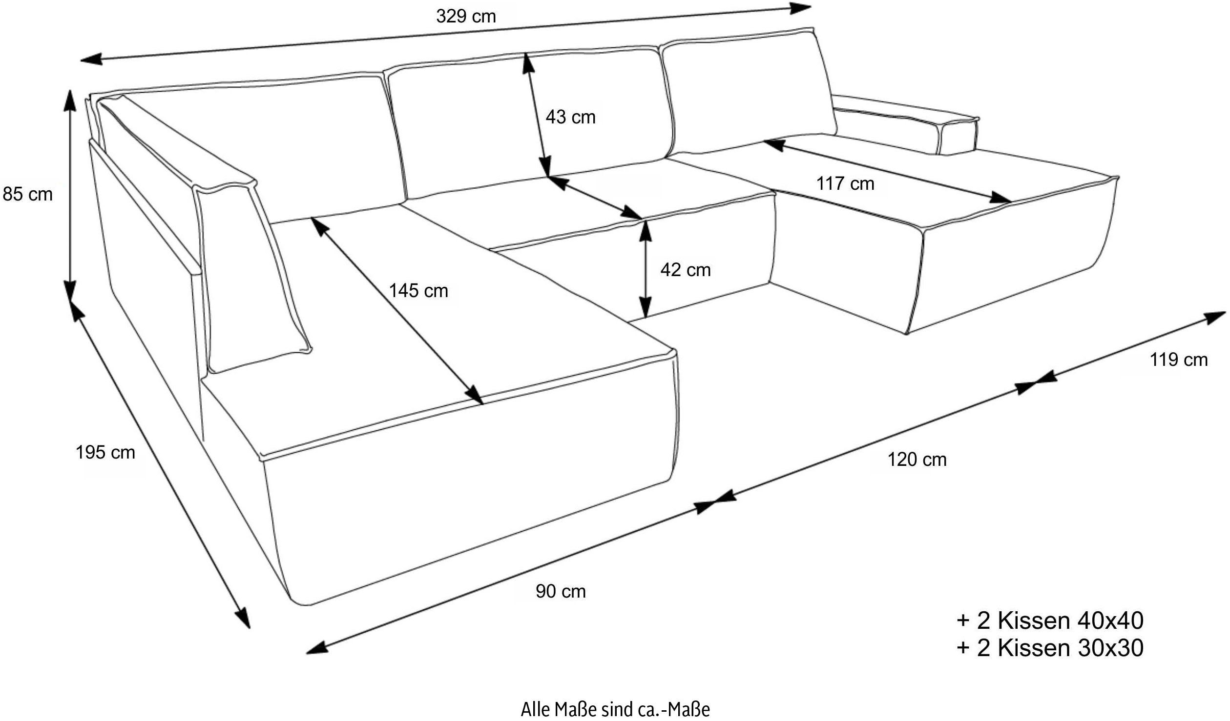 andas Zithoek FINNLEY U-model XXL 329 cm, bedbank, slaapfunctie m. bedkist