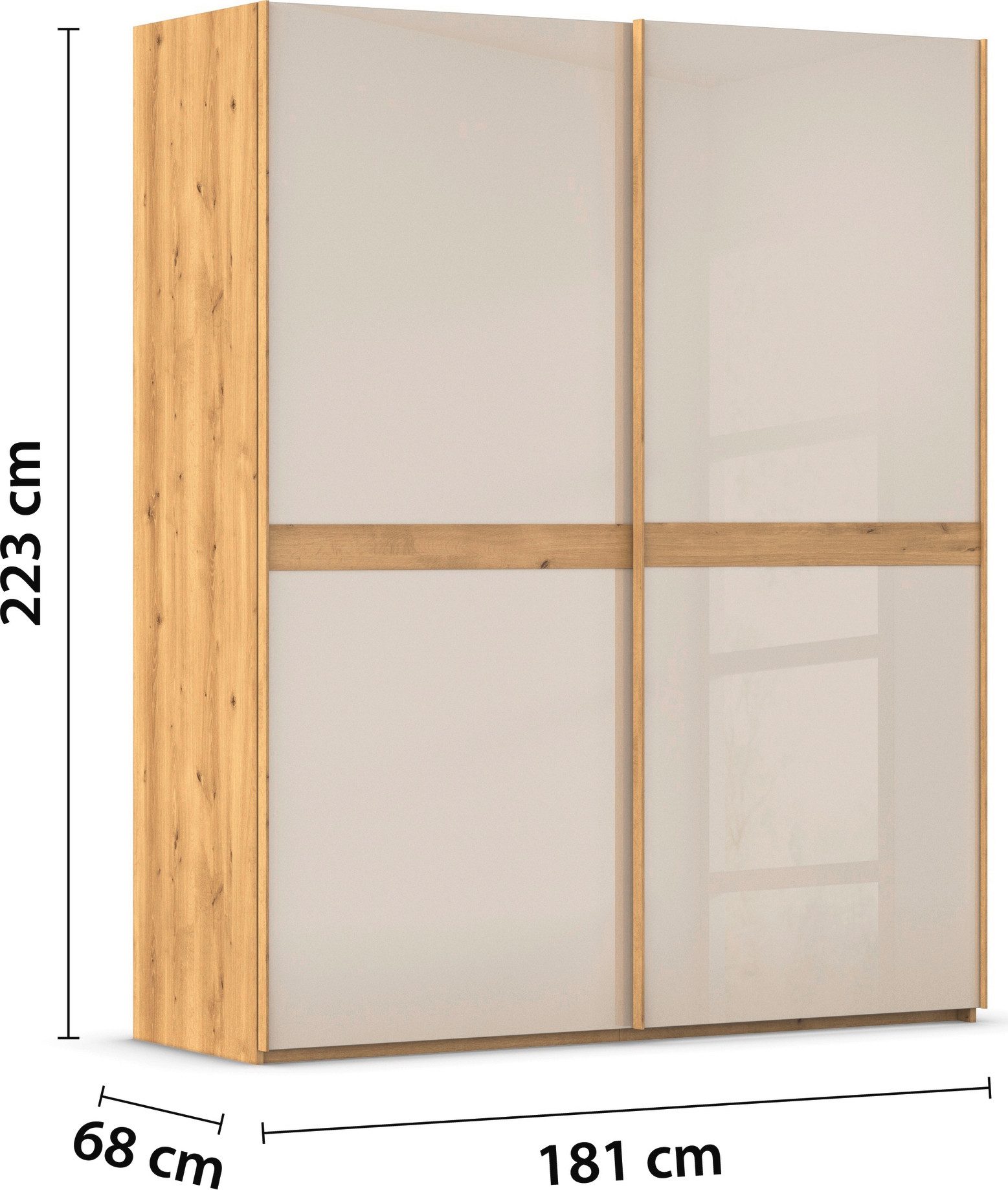 rauch Schuifdeurkast Kledingkast kast garderobe slaapkamerkast SCALE-LINE edel uiterlijk met buikband in corpuskleur met glasfront made in germany