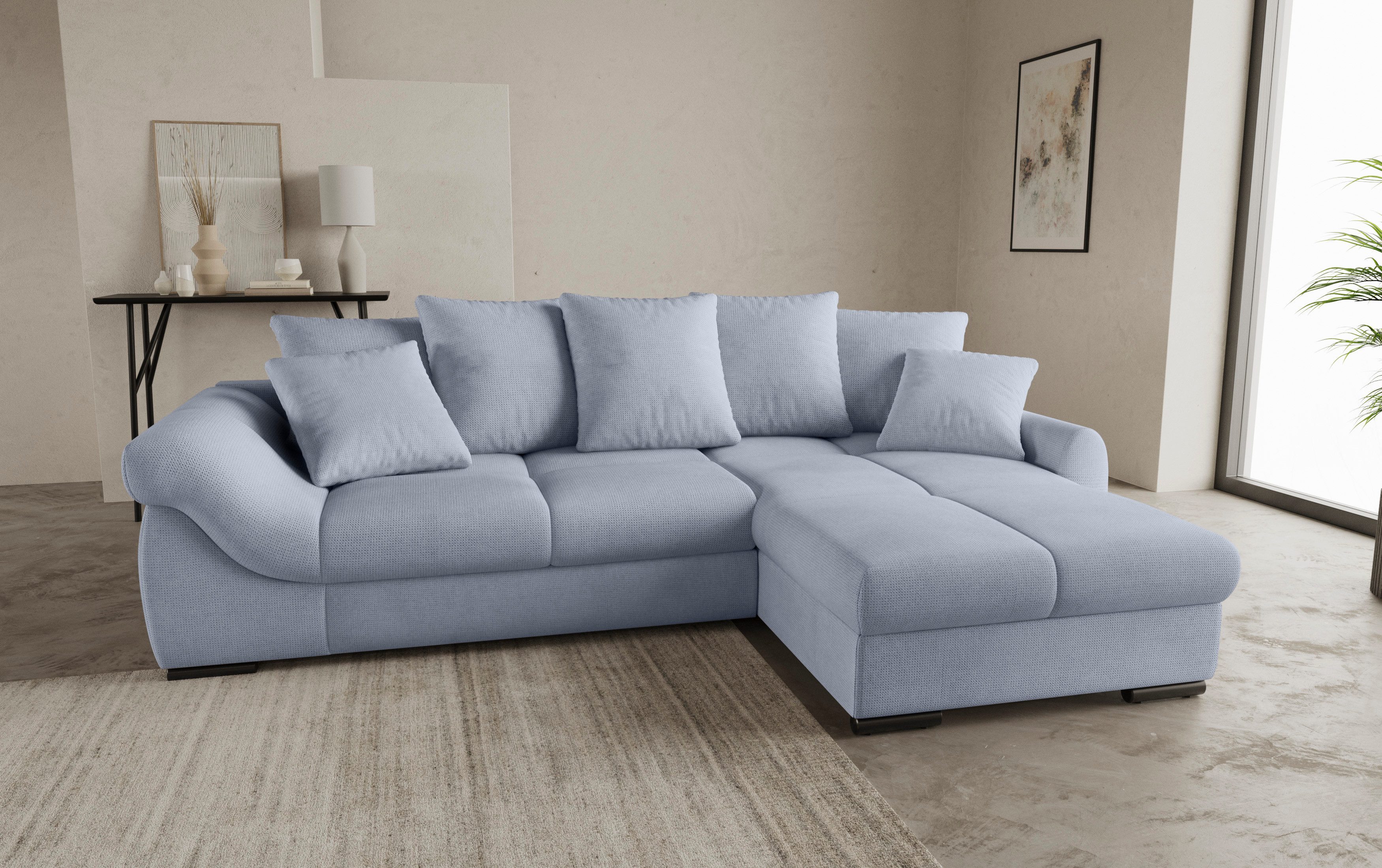 Mr. Couch Hoekbank Livorno L-vorm incl. hoogslaper beduitbreiding, xl bedbox wit gecoat