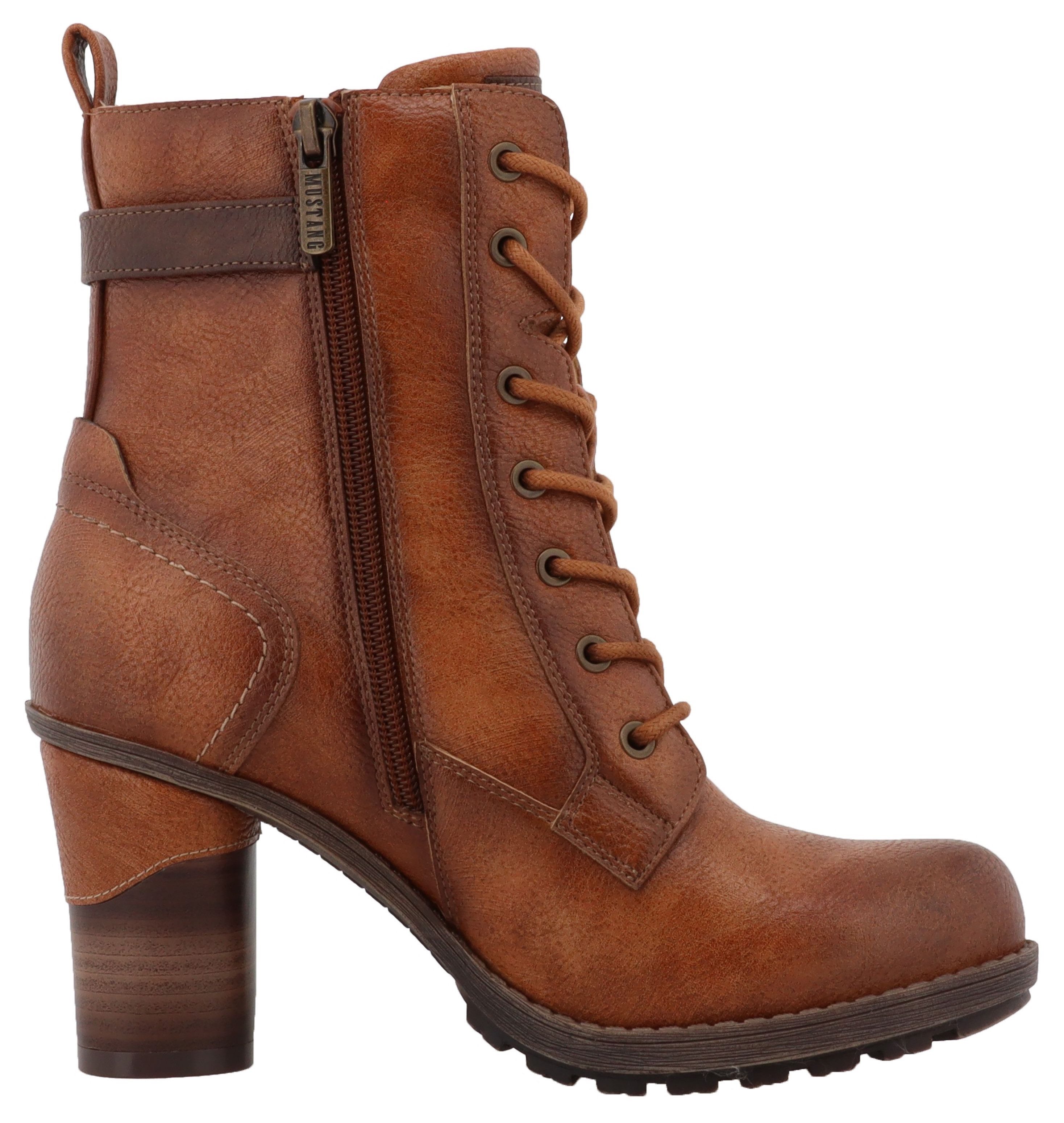 Mustang Shoes Winterlaarsjes Palma Veterenkellaars, winterboots met modieuze hak