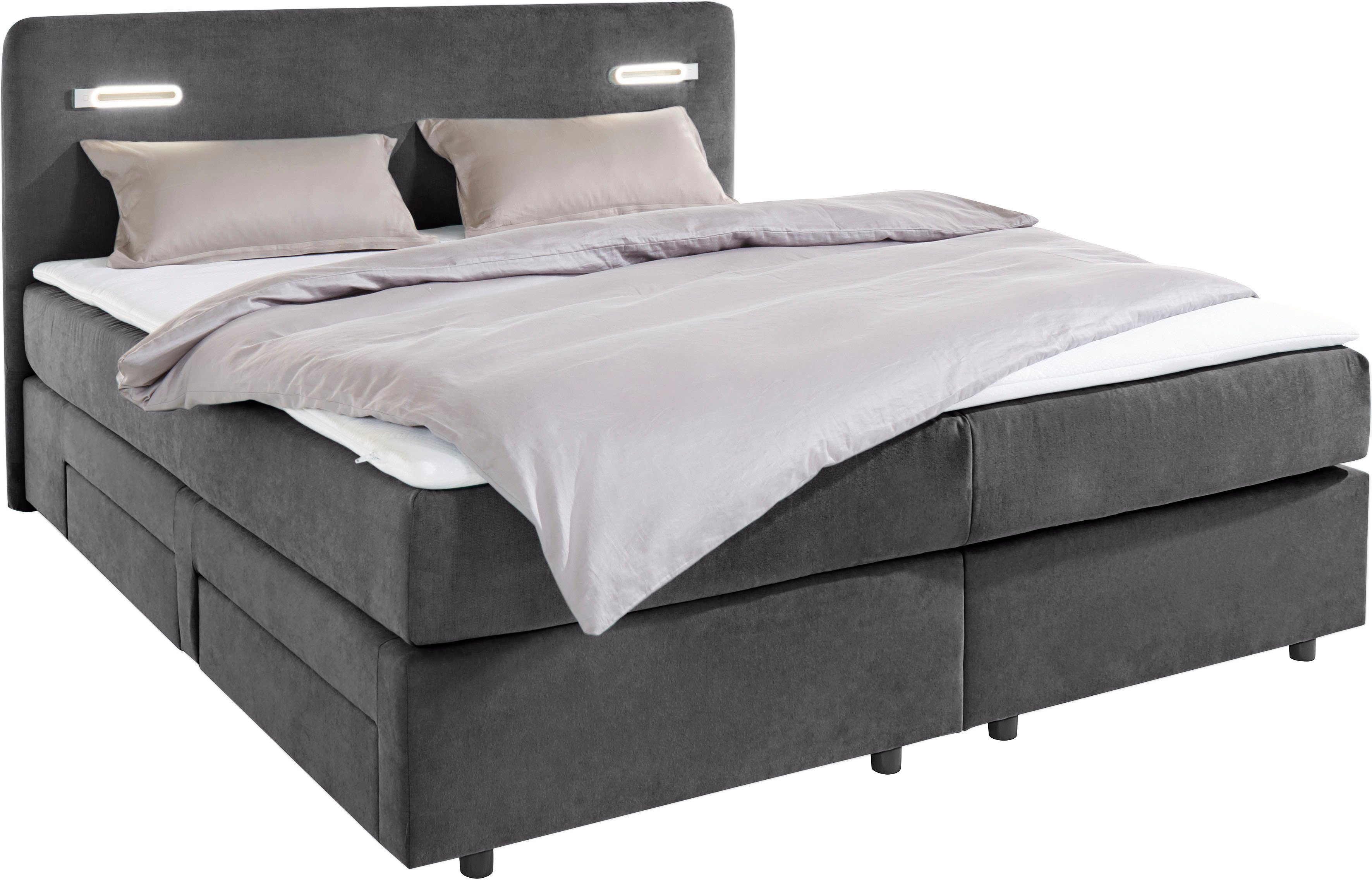 INOSIGN Boxspring Luan Laden, ledverlichting en topmatras, in breedte 120 cm en 180 cm