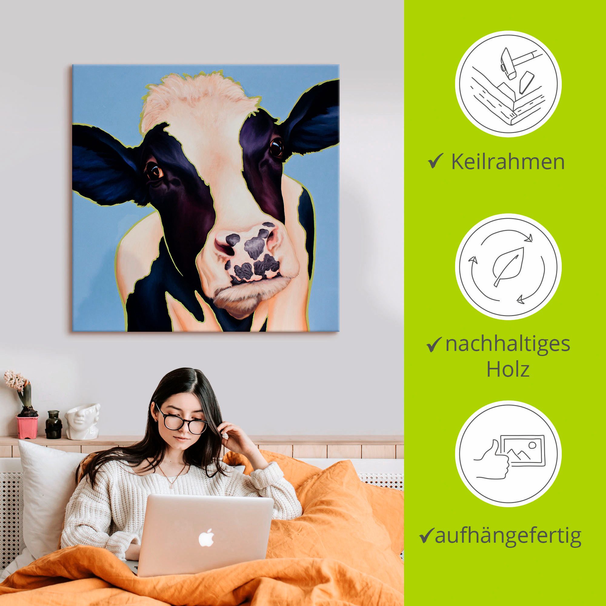 Artland Artprint op linnen Koe Trudi gespannen op een spieraam