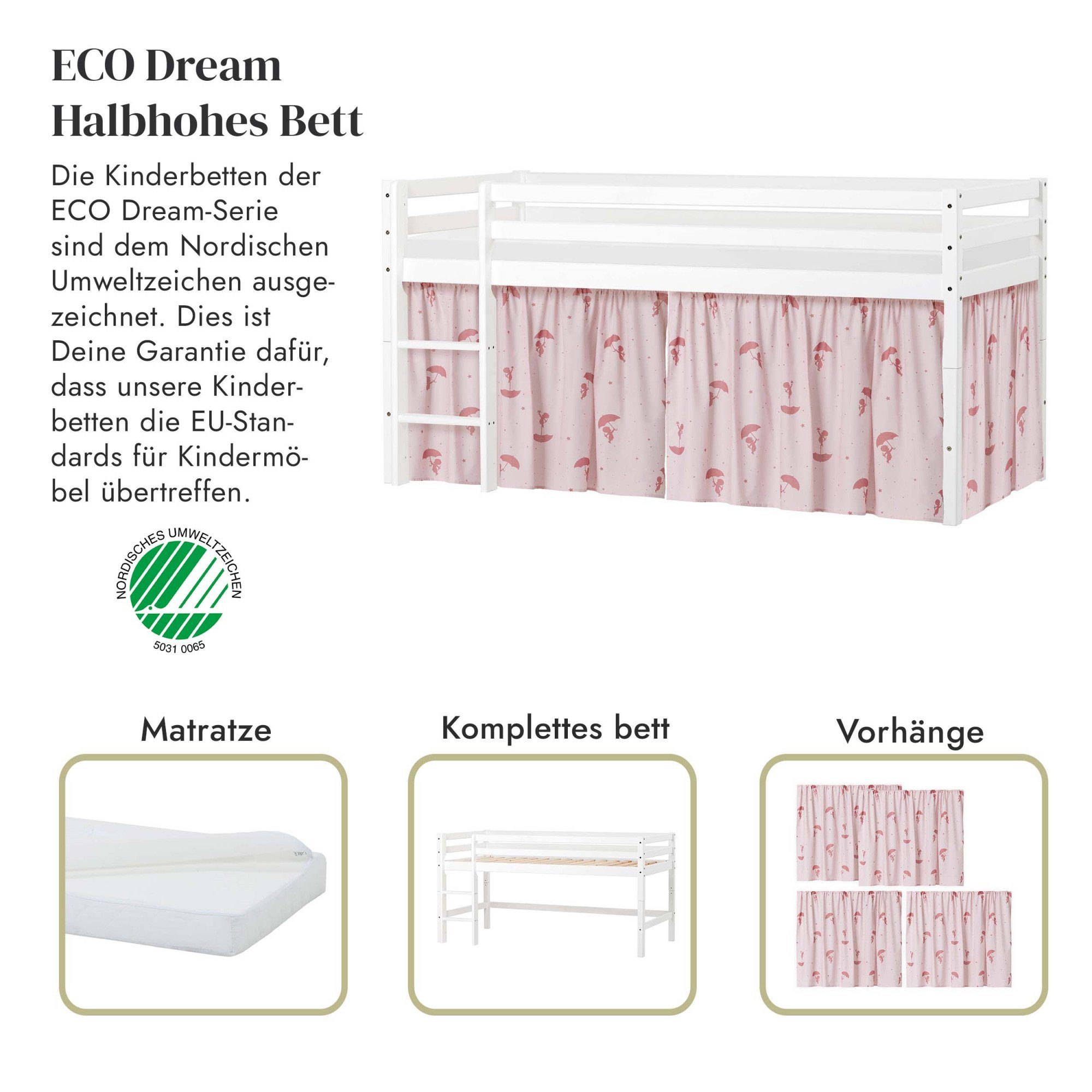 Hoppekids Speelbed ECO Dream, hoogslaper, deelbaar in 2 eenpersoonsbedden Massief hout, naar keuze in 2 afmetingen en 4 kleuren, matras ter keuze