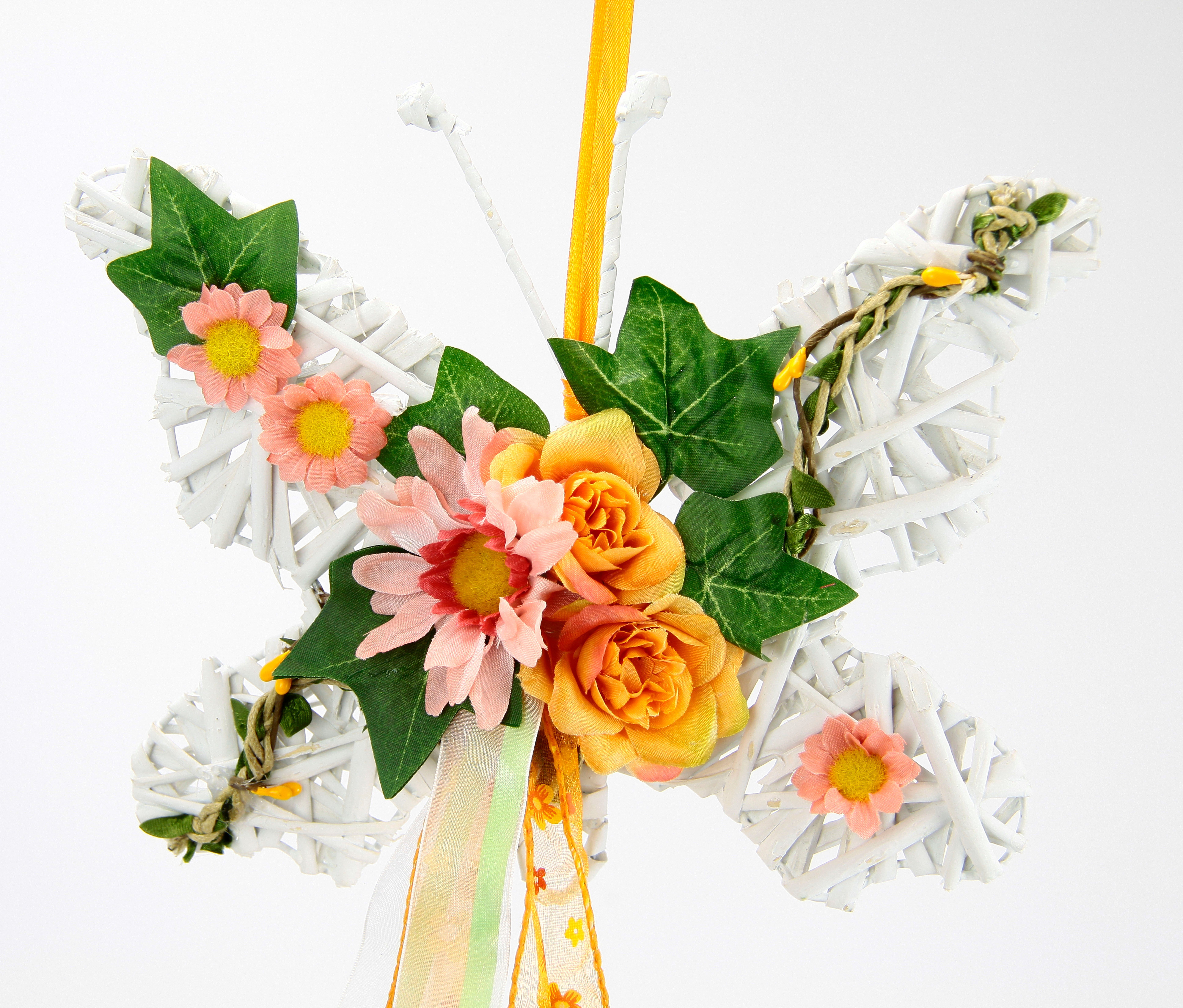 I.GE.A. Kunstkrans Met vlinder en kunstbloemen, rozen, bloesems & strik om te hangen (1 stuk)