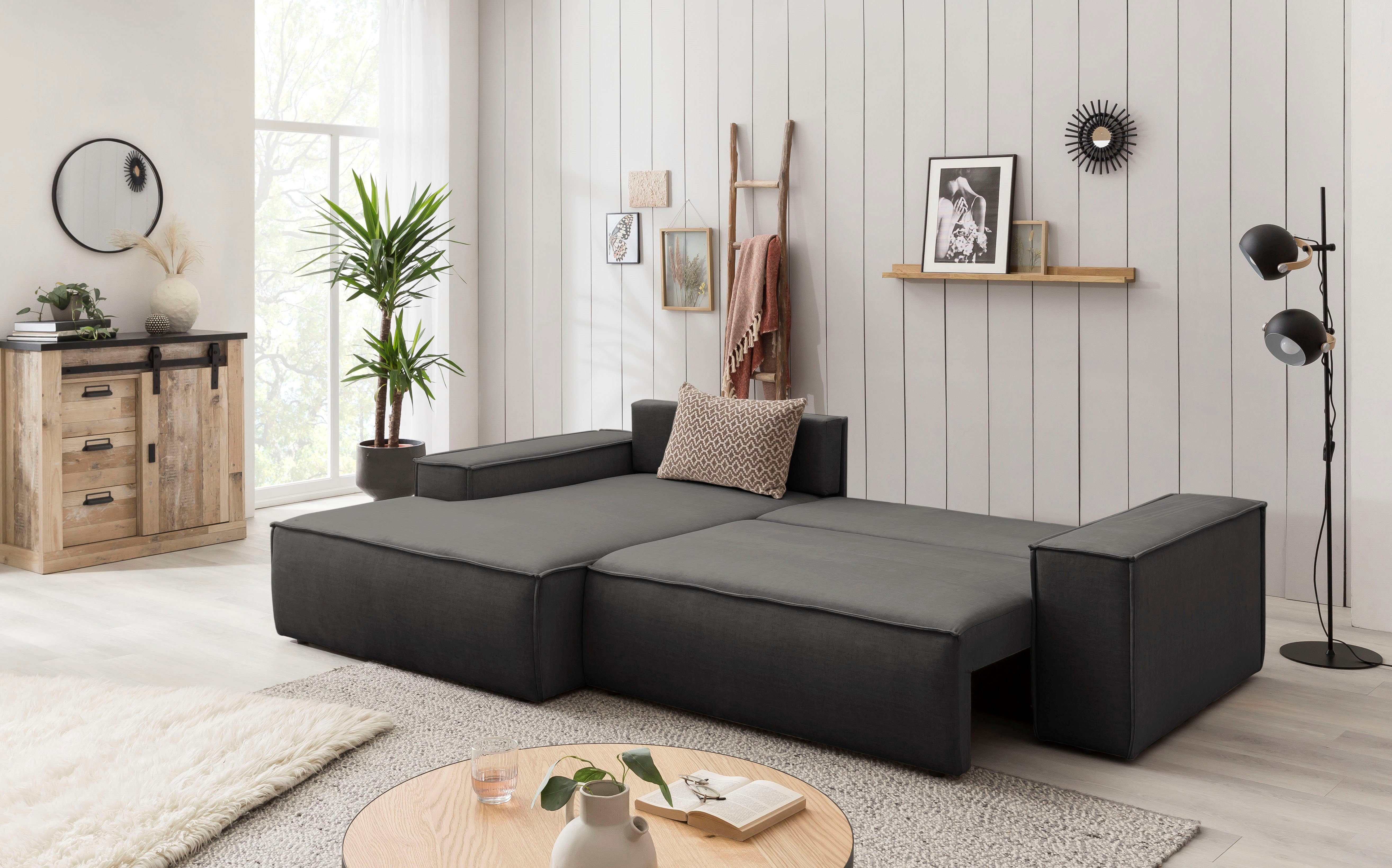 Home affaire Hoekbank SHERWOOD bedbank 267 cm, L-model, Slaapfunctie met bedlade (210x136 cm), cord, vintage, fluweel