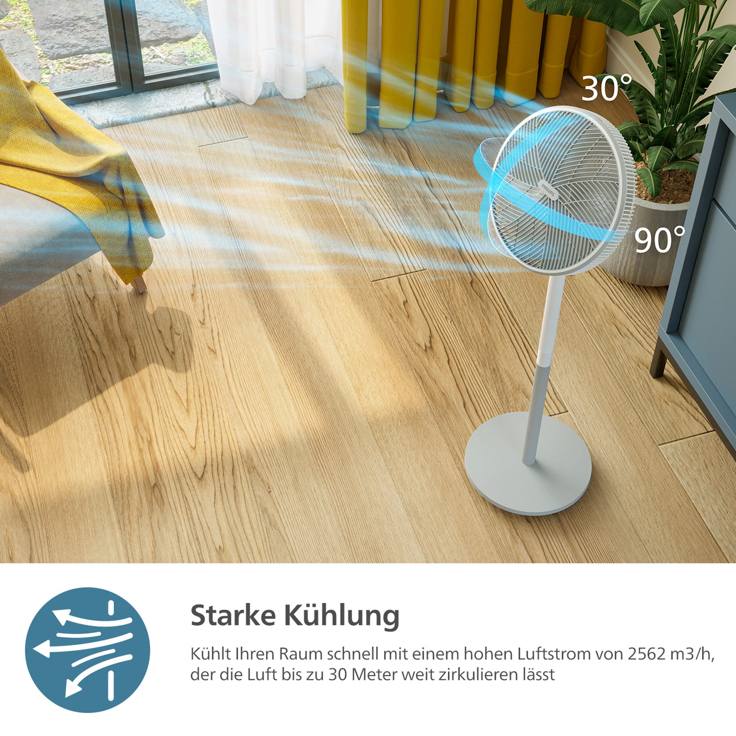 Philips Staande ventilator CX2550/00 Serie 2000, met extreem stille SilentWings-technologie, 19 dB