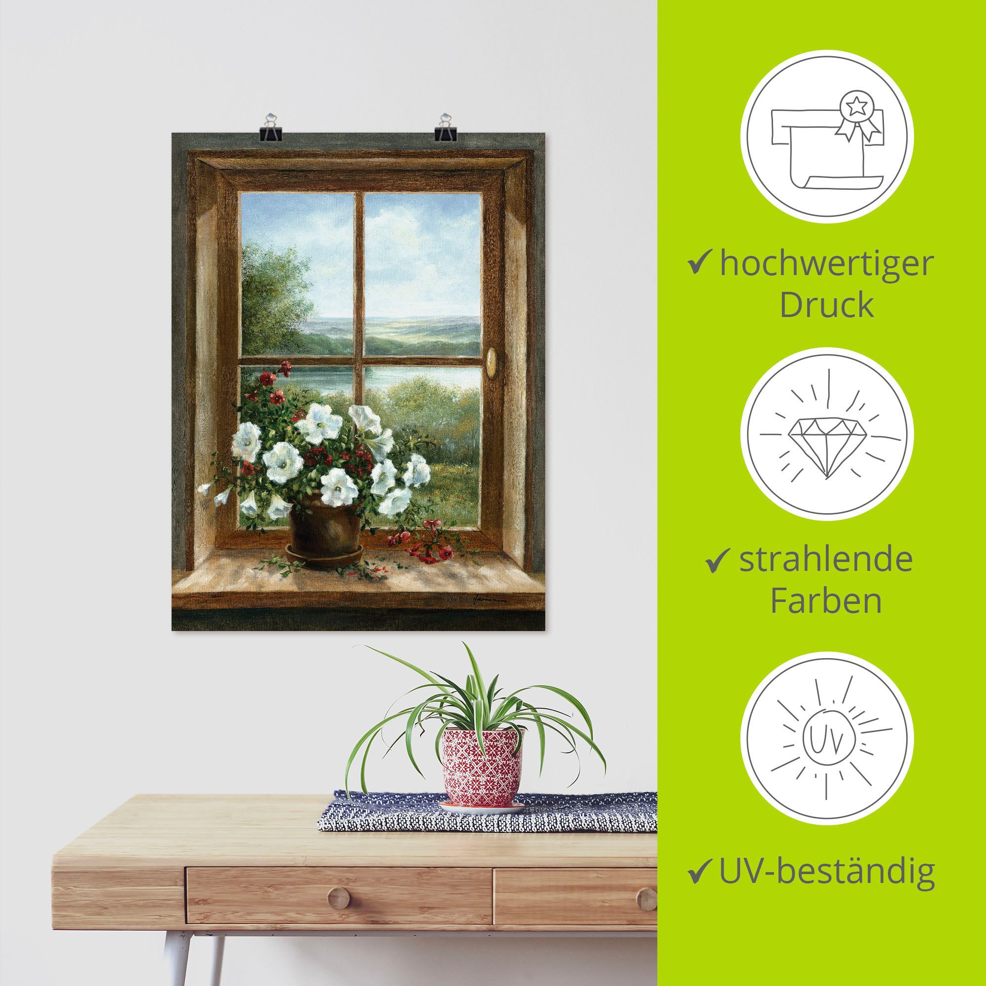 Artland Artprint Bloemen bij het raam als artprint van aluminium, artprint voor buiten, artprint op linnen, poster, muursticker