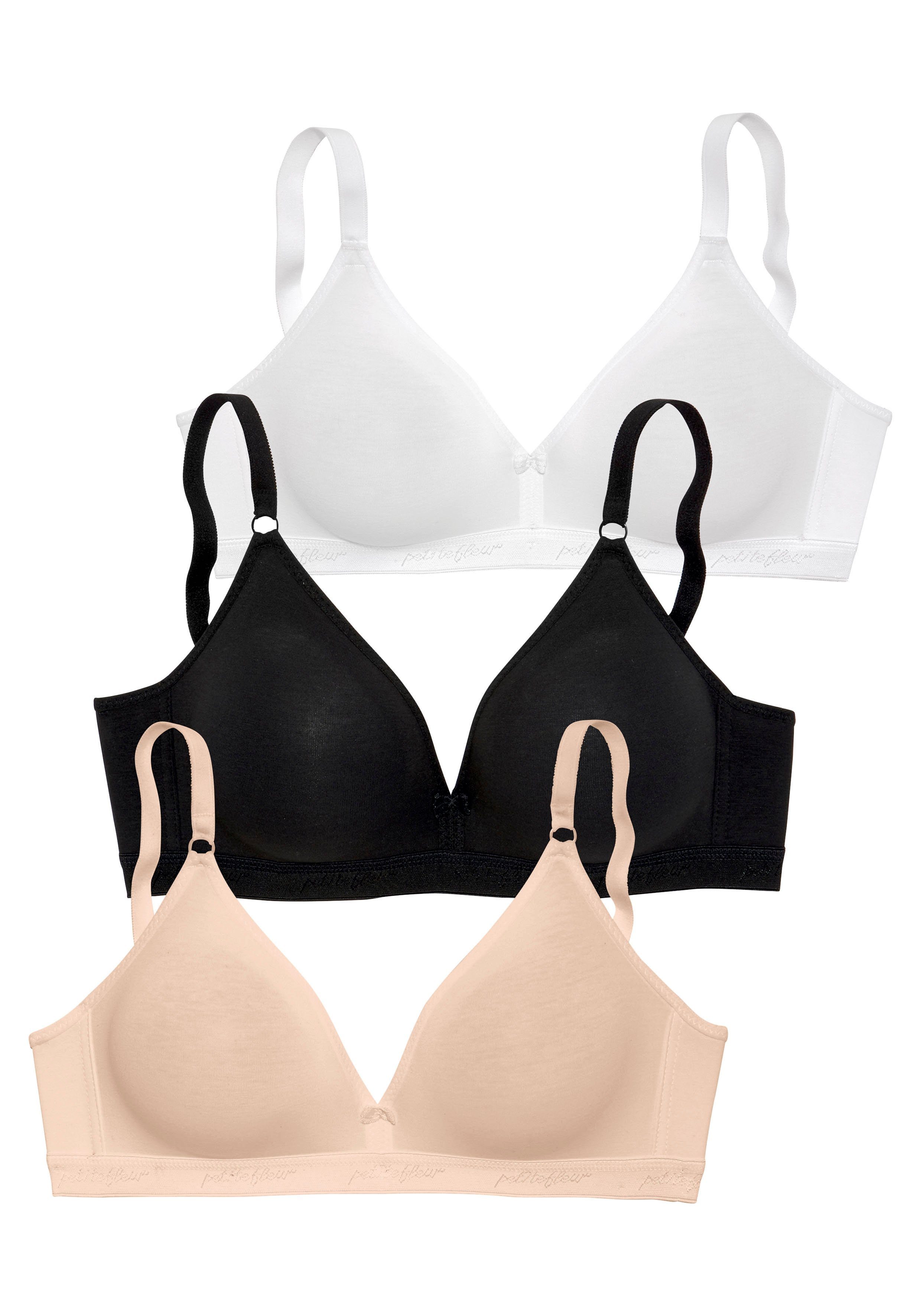 Petite fleur Bralette-bh zonder beugels in triangel-vorm van katoen, basic lingerie (Set van 3)
