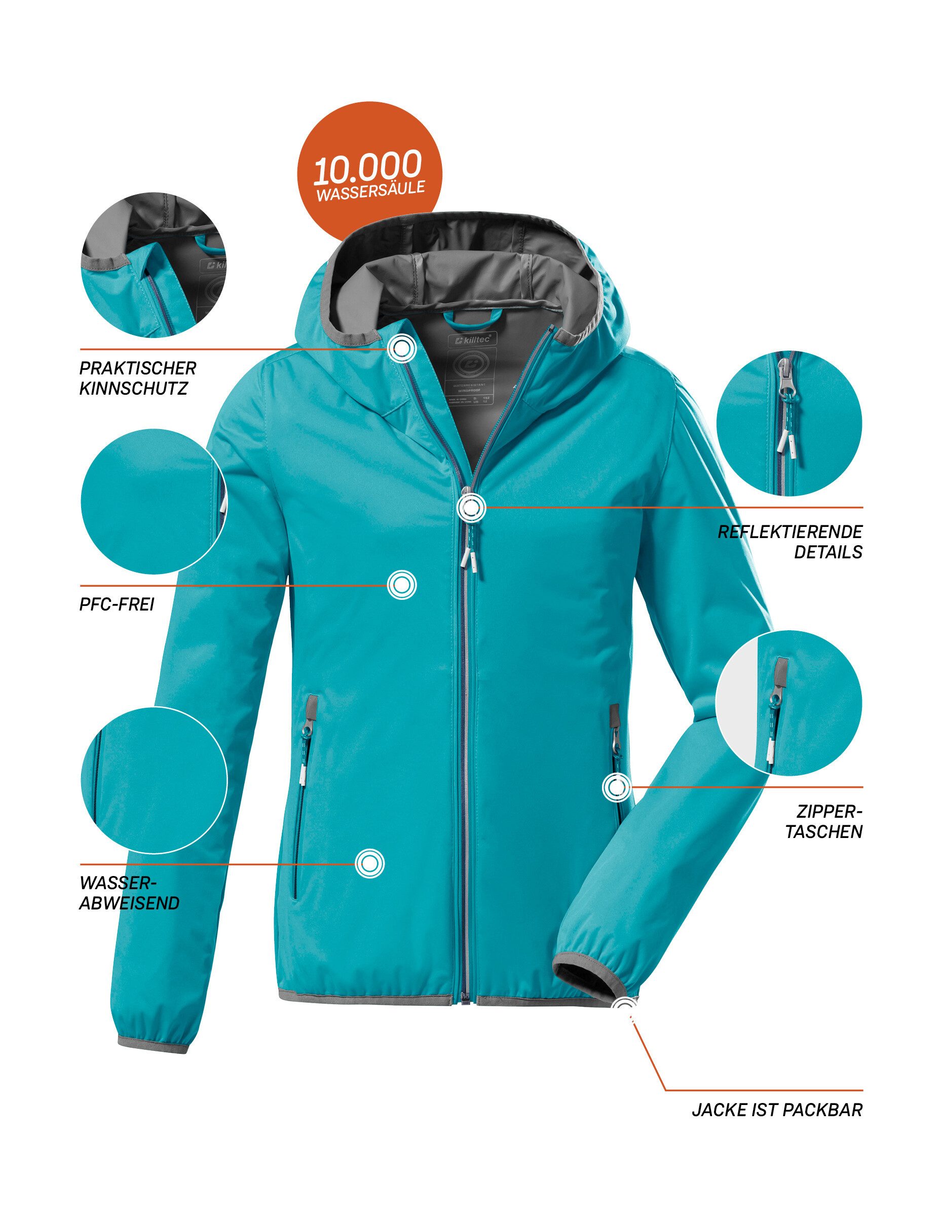 Killtec Functioneel jack KOS 164 GRLS JCKT Ultralichte waterafstotende meisjesjas opvouwbaar reflecterend