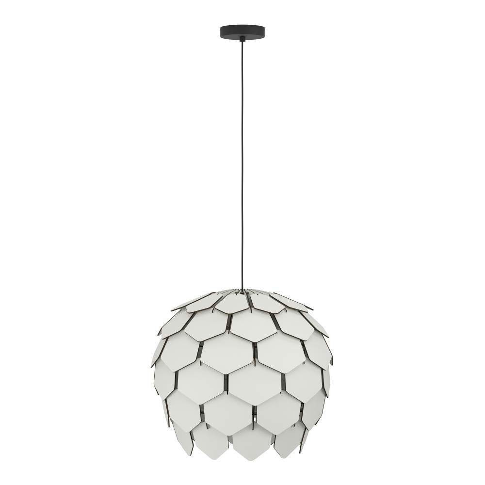 EGLO Hanglamp MATTANZA Hanglamp, hout in lichtgrijs en metaal in zwart, E27, Ø 50 cm (1 stuk)