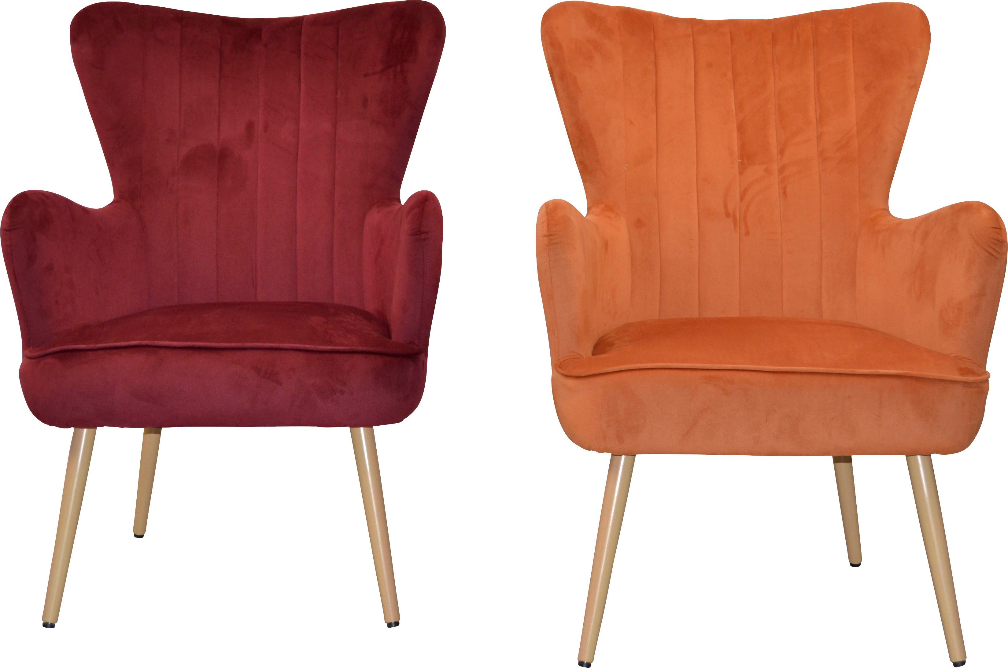 Home affaire fauteuil met poten van stalen buis, houtkleuren naturel gelakt