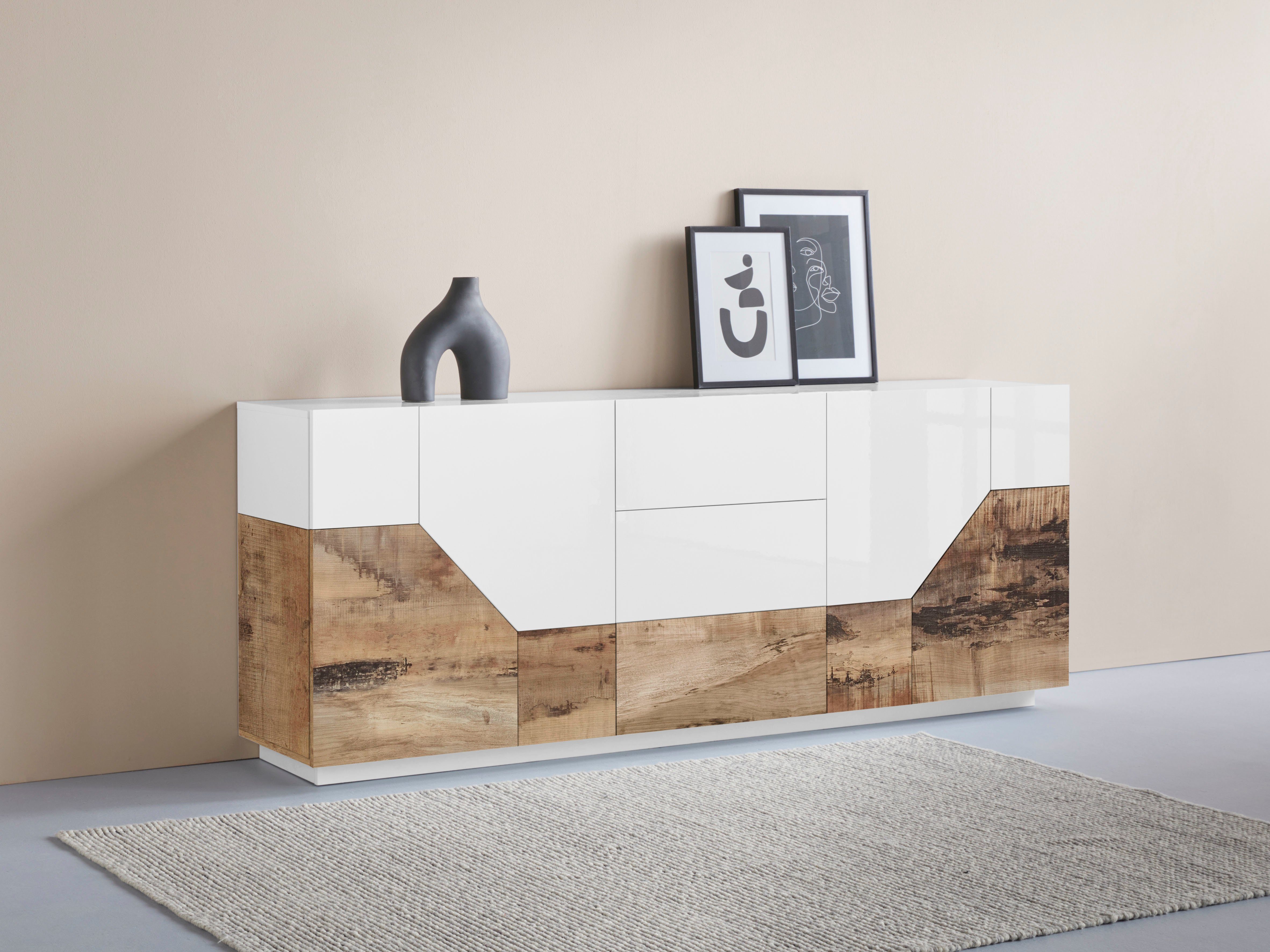 INOSIGN Dressoir ALIEN commode, kast, dressoir met 4 deuren en 3 lades dressoirs beige