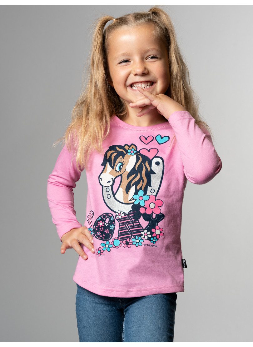 Trigema Longsleeve TRIGEMA langarmshirt met schattige pony print (1-delig) meisjes shirts met lange mouwen maat 140 roze