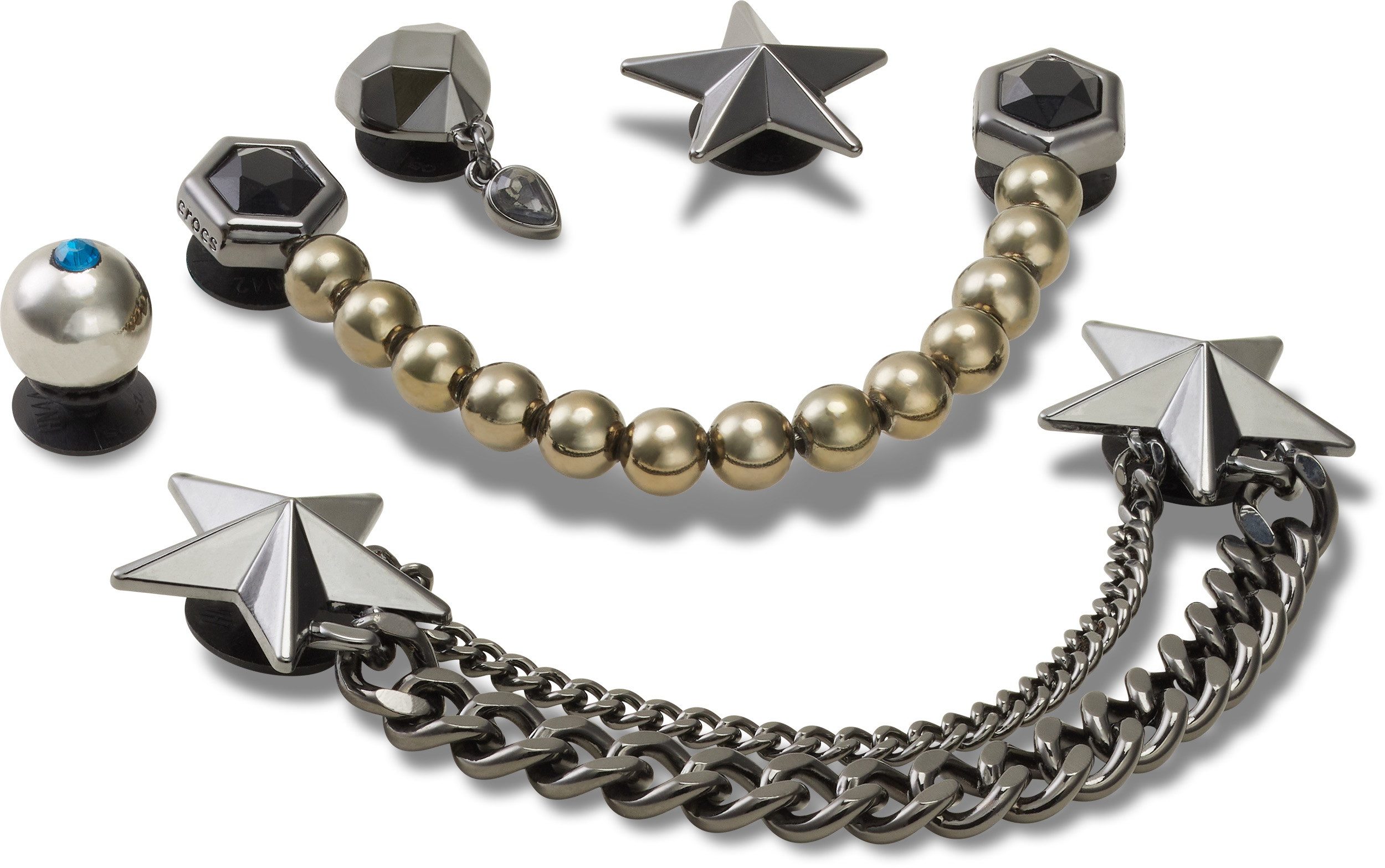 Crocs Schoenbutton Jibbitz™ Punk Gunmetal (set, 5-delig, Geen speelgoed. Niet geschikt voor kinderen jonger dan 3 jaar)