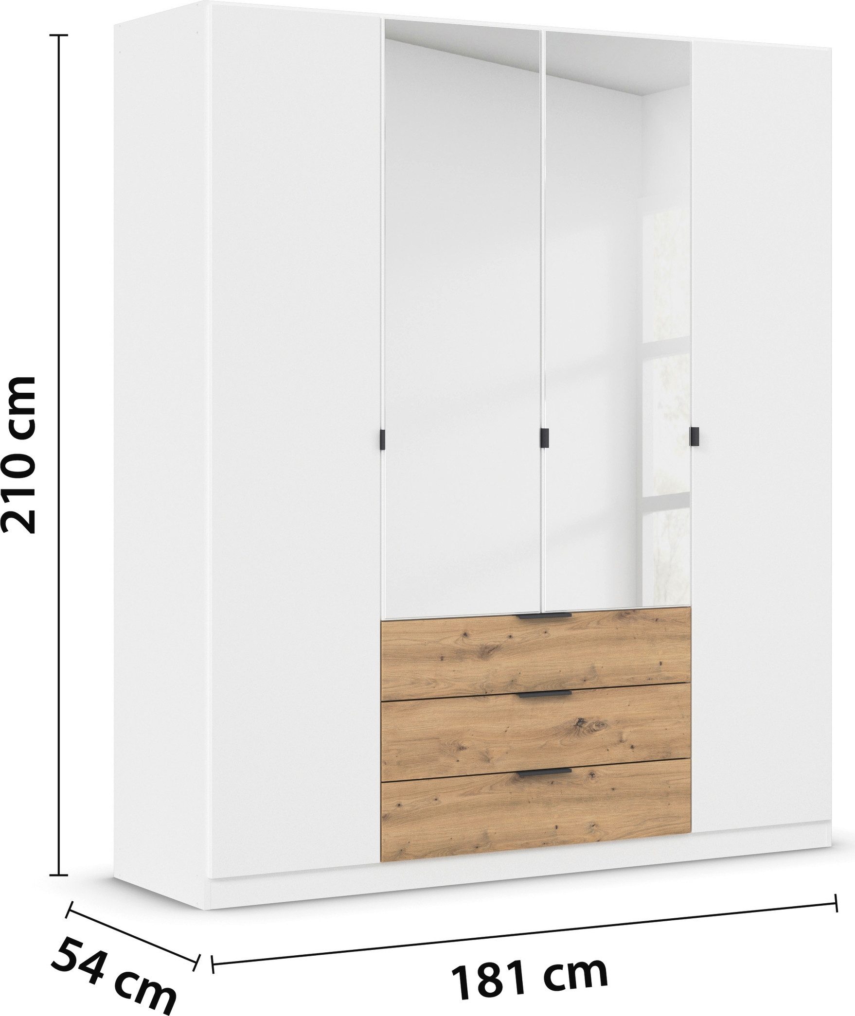 rauch Draaideurkast Kledingkast Kast Garderobe Slaapkamerkast DAVOA met contrasterende lades in eiken artisan made in germany