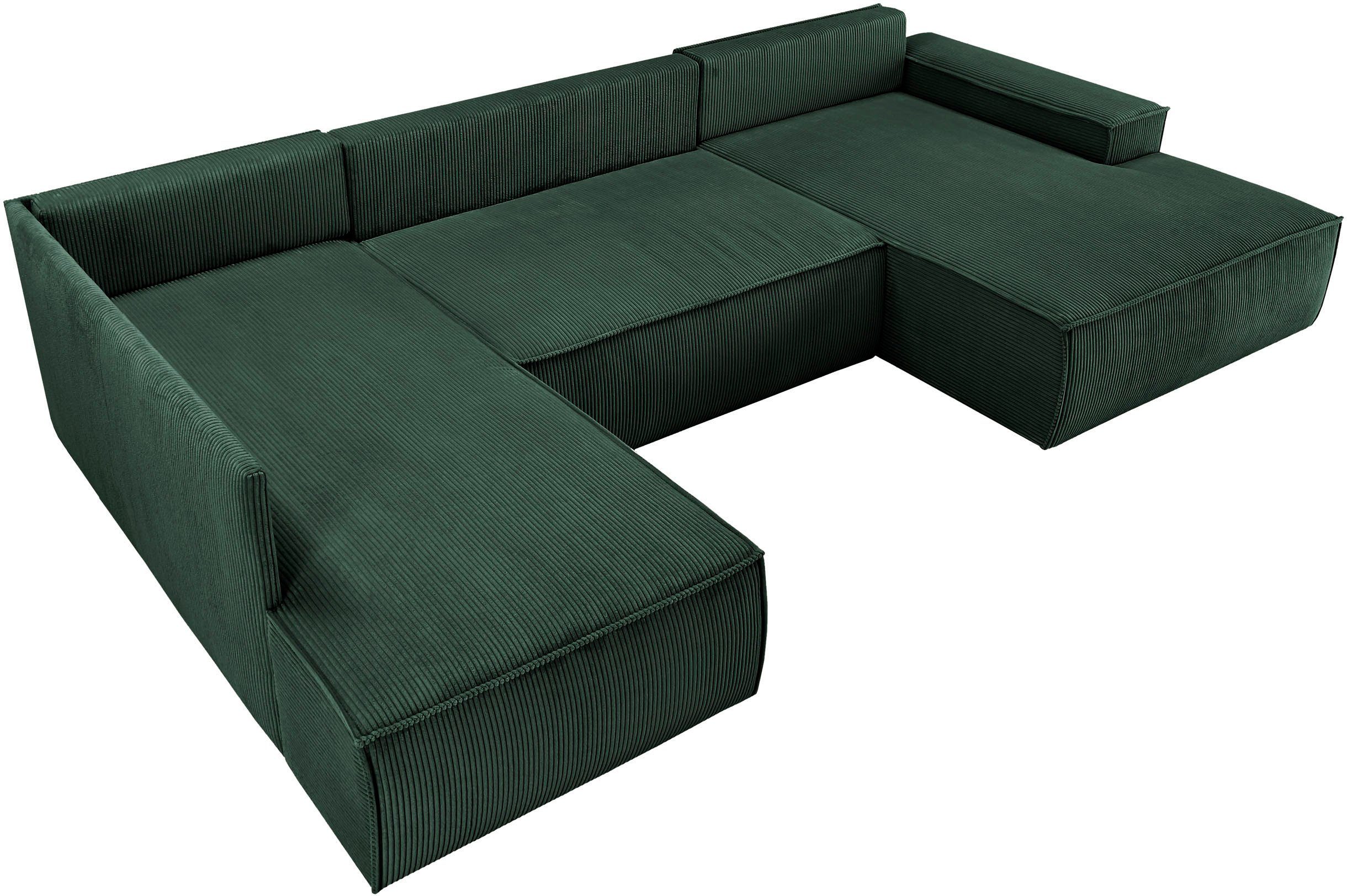 Home affaire Zithoek SHERWOOD 329 cm, U-vorm, slaapbank, Slaapfunctie met bedkist (194x139 cm), cord, vintage, fluweel