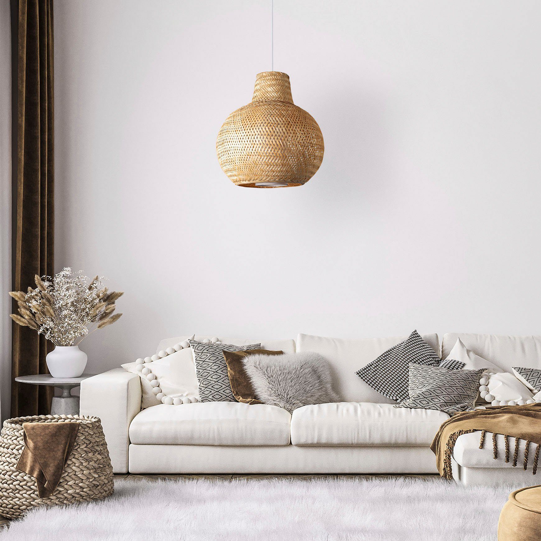 Paco Home Hanglamp TOPU Bamboe hanglamp korf Boho rustiek natuur E27