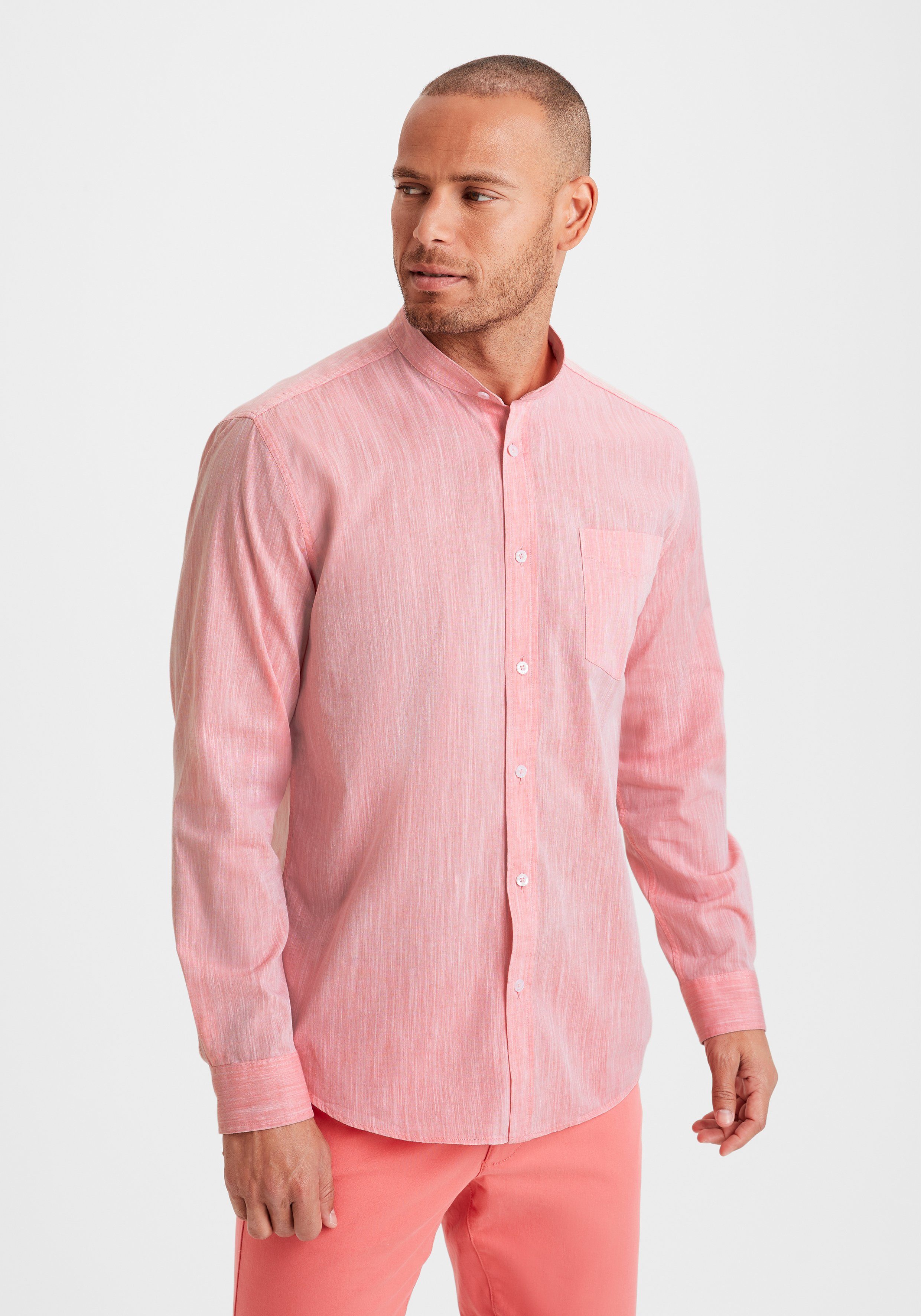 H.I.S Overhemd met lange mouwen Regular fit, staande kraag shirt met borstzak, 100% katoen
