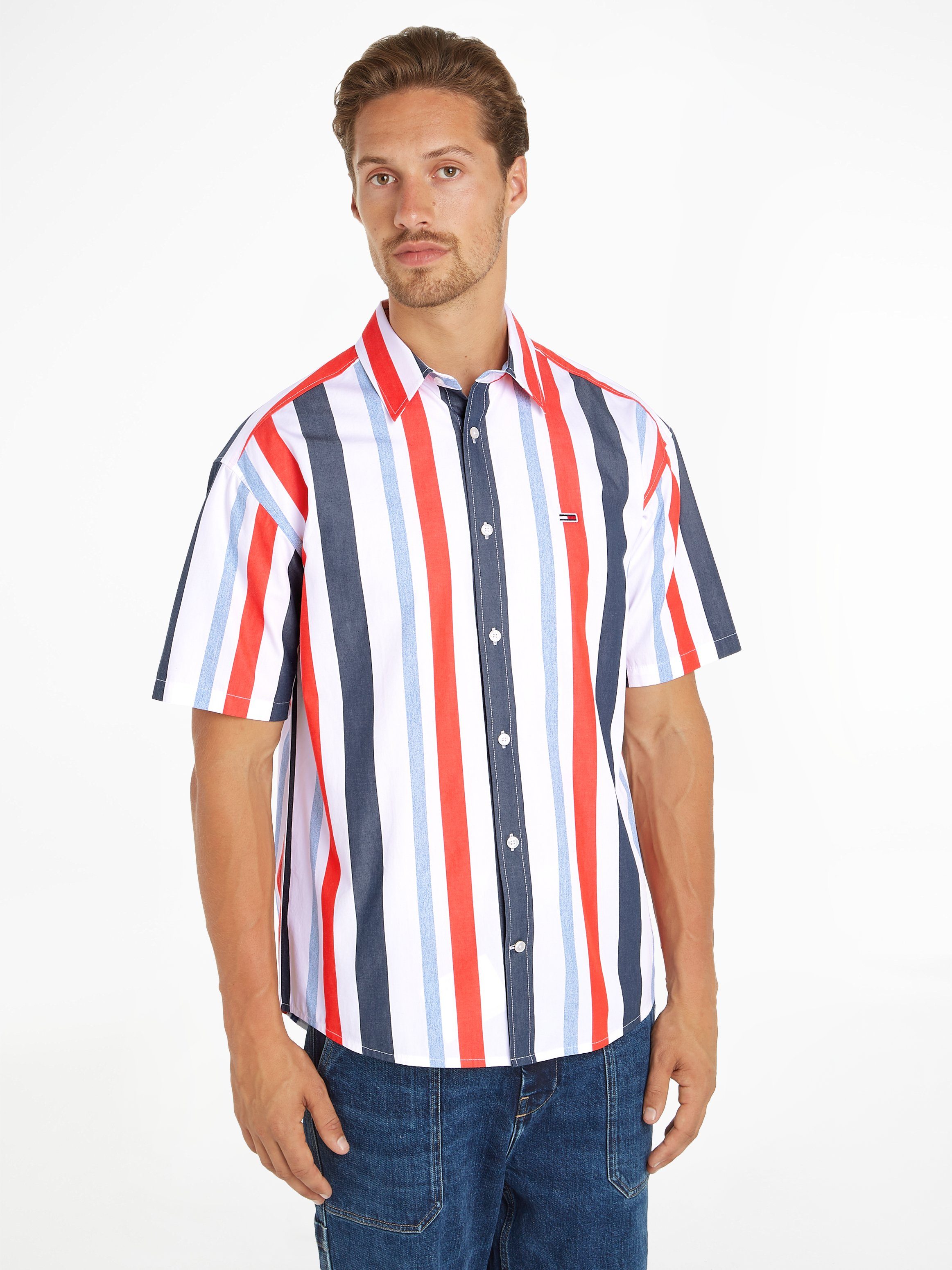 TOMMY JEANS Overhemd met korte mouwen TJM RLX STRIPES SHIRT met veelkleurige strepen