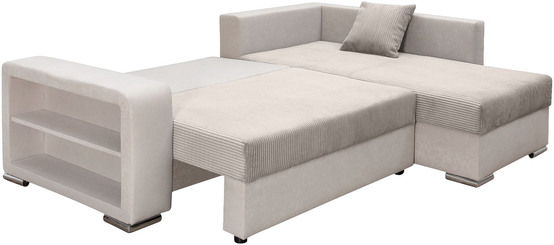 COLLECTION AB Hoekbank L-model Regalarmleuning met LED RGB verlichting, bedfunctie en bedbox