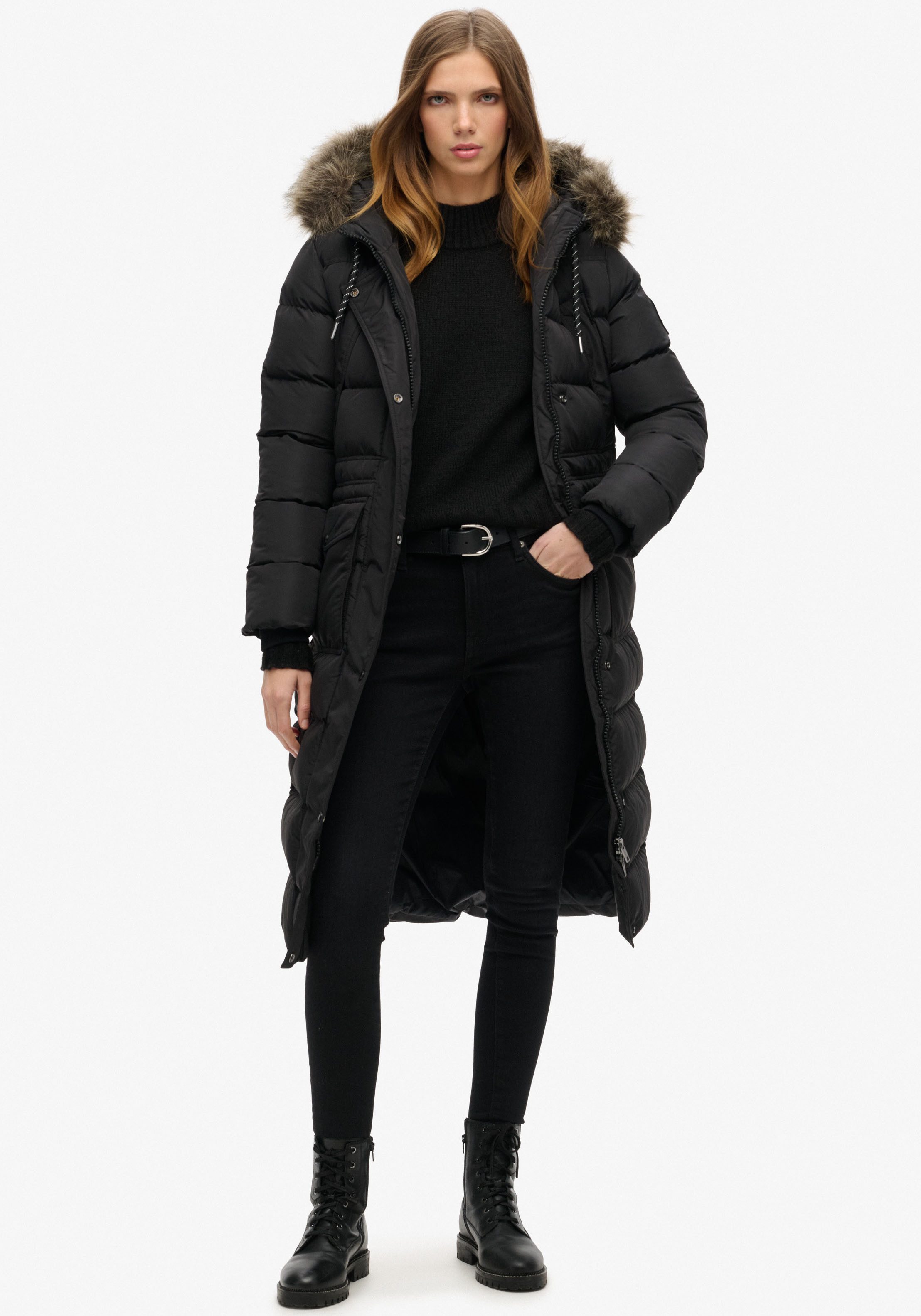 Superdry Gewatteerde jas Everest Faux Fur Longline Jkt