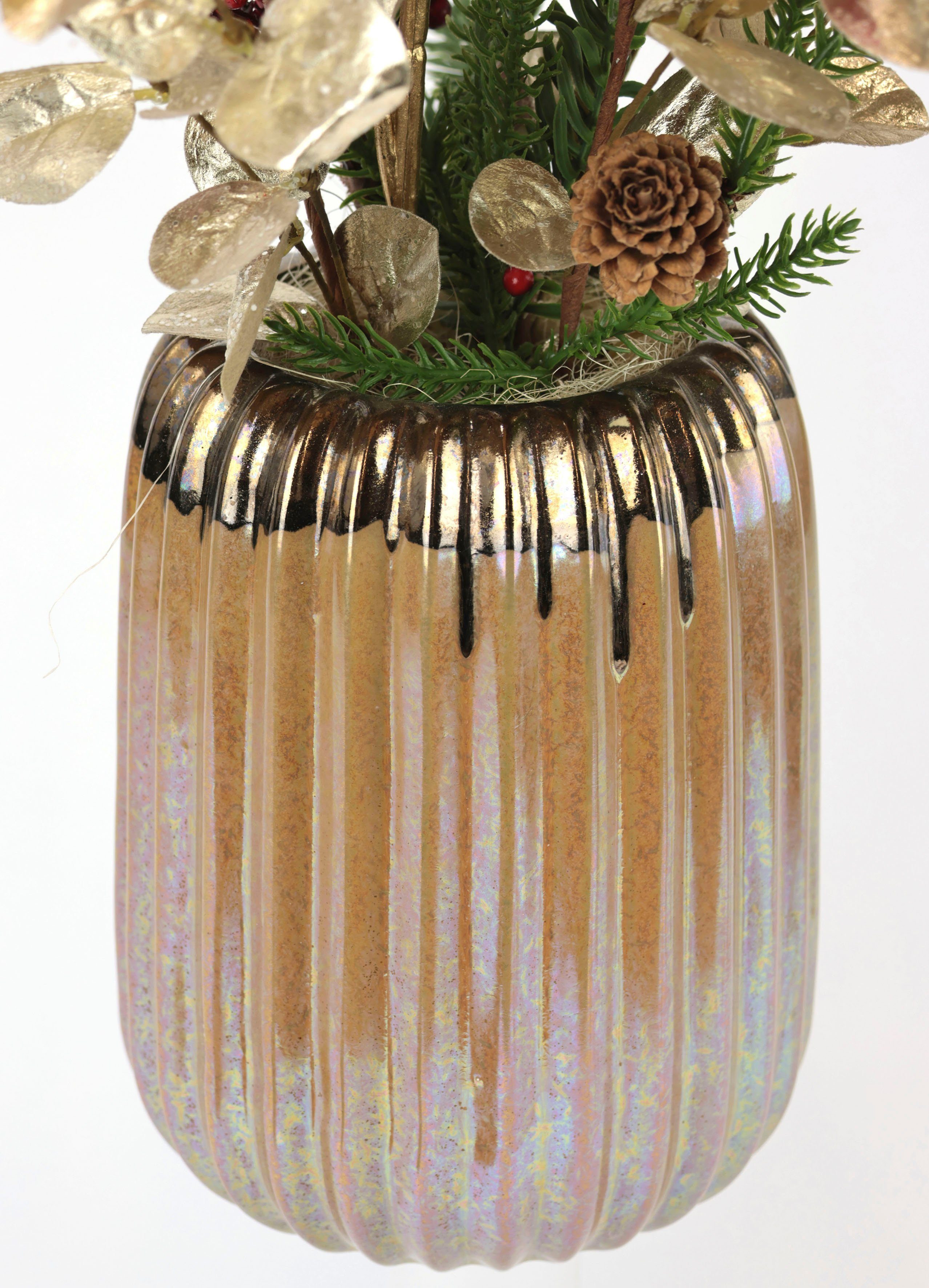 I.GE.A. Winterse kunstplant Arrangement met magnolia in keramische vaas, kerstdecoratie, Kunstbloemenarrangement, feestelijk bloemenensemble, kerststuk